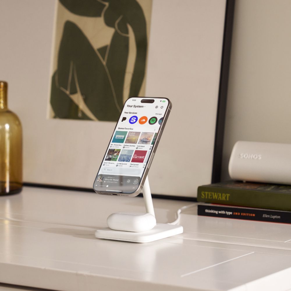 Twelve South HiRise 2 Deluxe 2-in-1 Qi2 Wireless Charger Stand for iPhone & AirPods - Fast Charging, Nightstand & Office Desk Accessory