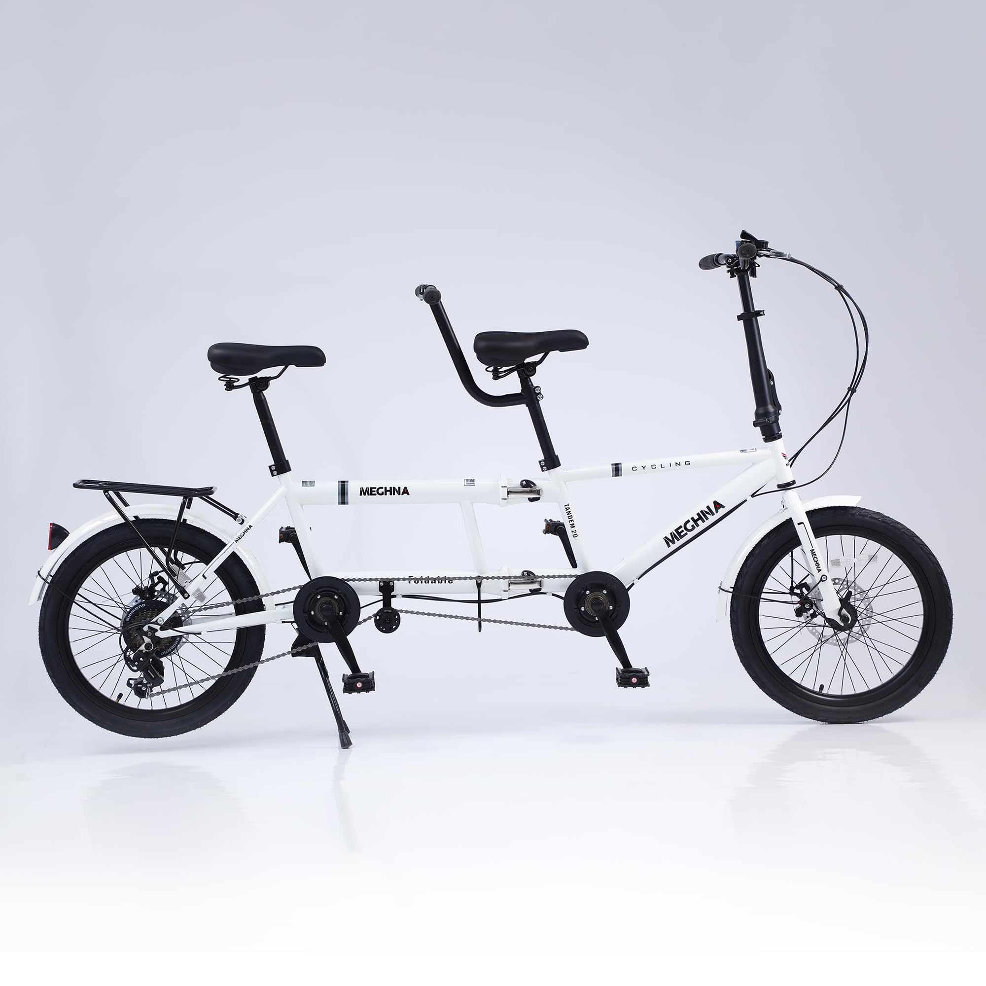 Adult Tandem Bike for Couples - 7-Speed Folding Tandem Bicycle with Adjustable Seats & Steel Frame - 2/3 Person City & Beach Cruiser for Family Travel, Outdoor Adventures & Romantic Rides