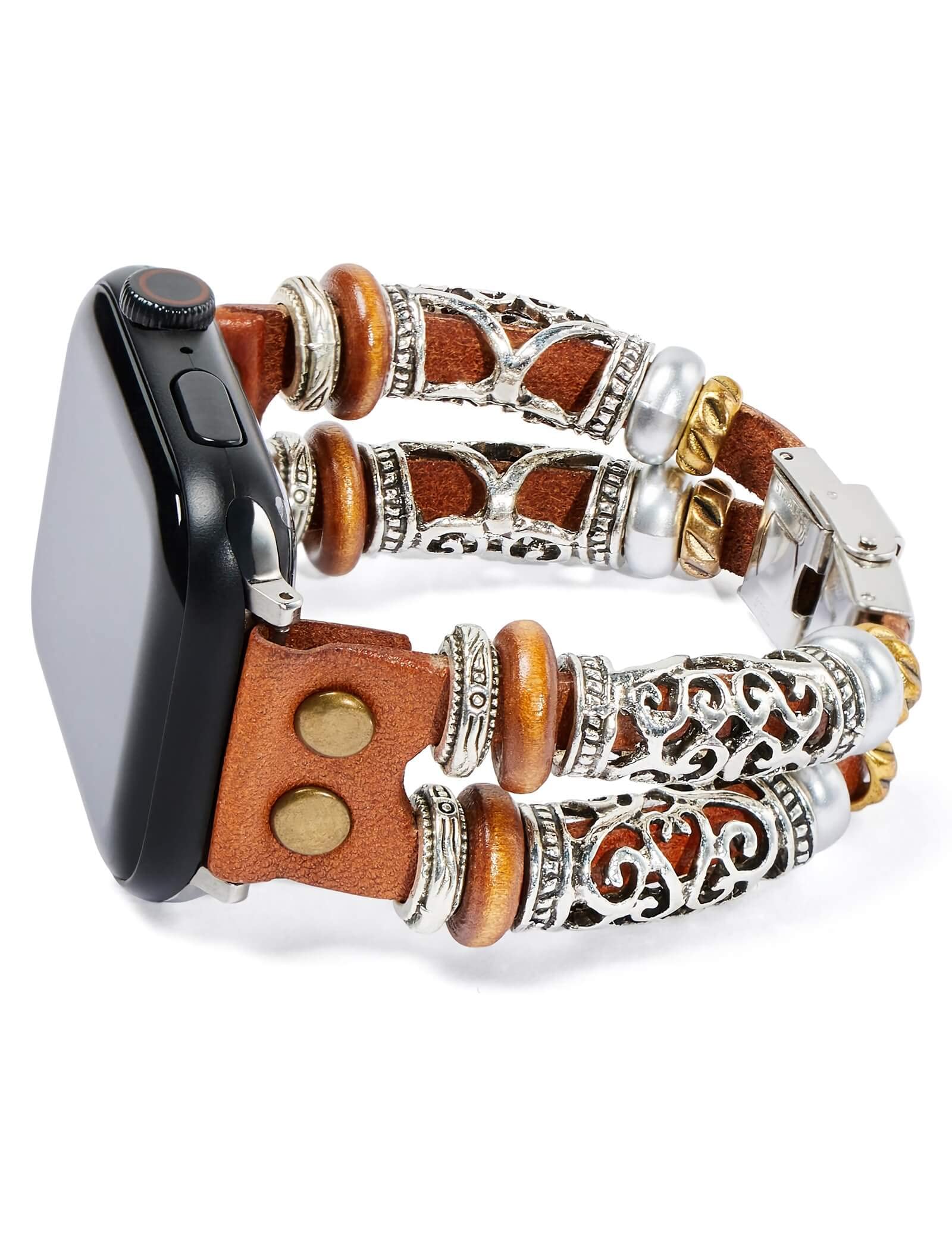 Boho Beaded Leather Apple Watch Band for Women - Compatible with 38mm 40mm 42mm 44mm iWatch Series - Stylish Replacement Strap for Work, Gym & Everyday Fashion Accessory