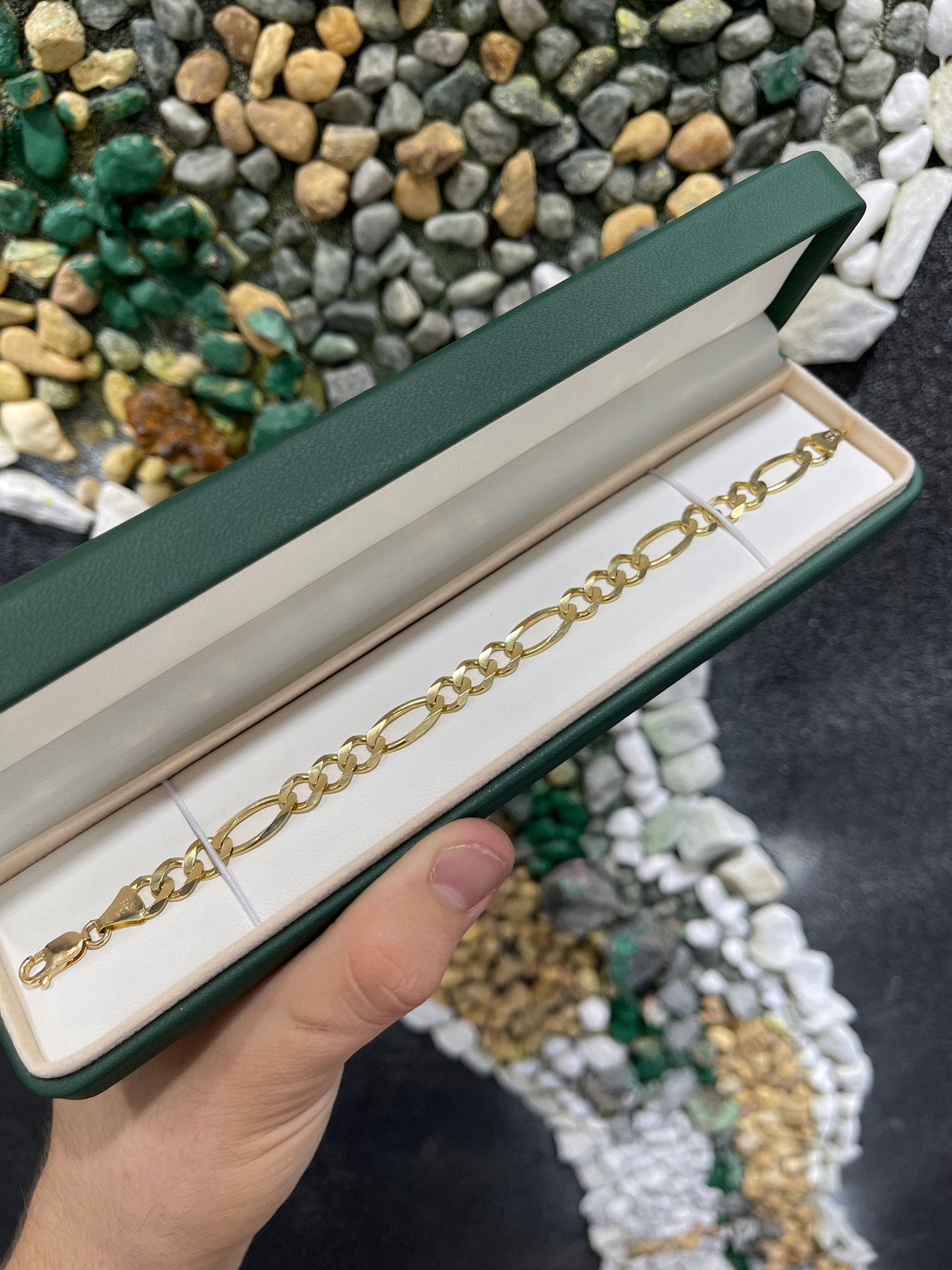 8.20 mm Flat Figaro Chain Bracelet for Men - 10K Yellow Gold - Perfect for Gifts, Weddings & Everyday Wear