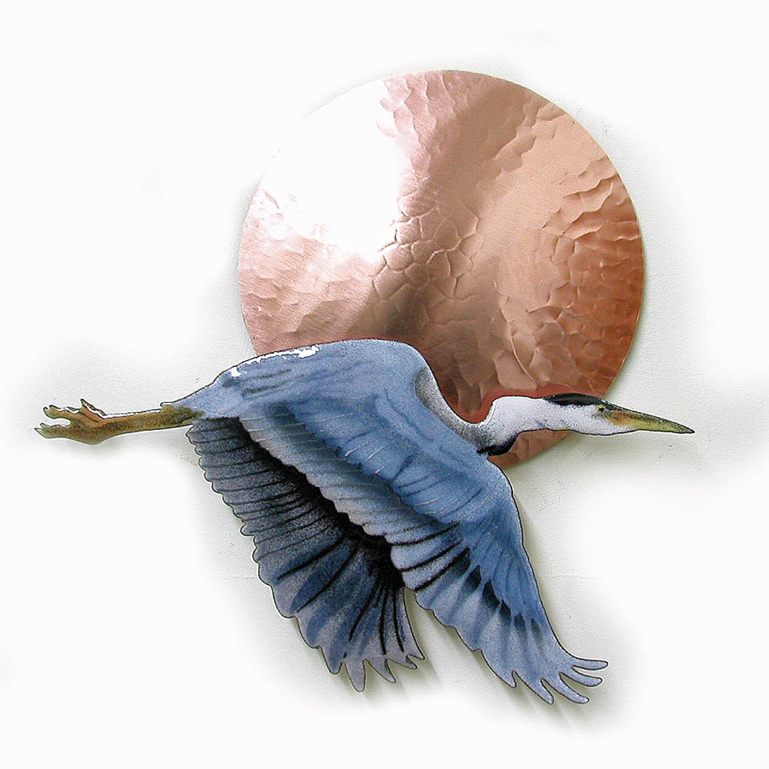 Flying Blue Heron at Sunset Metal Wall Sculpture - Coastal & Nautical Wall Art Decor for Living Room, Bedroom, or Office