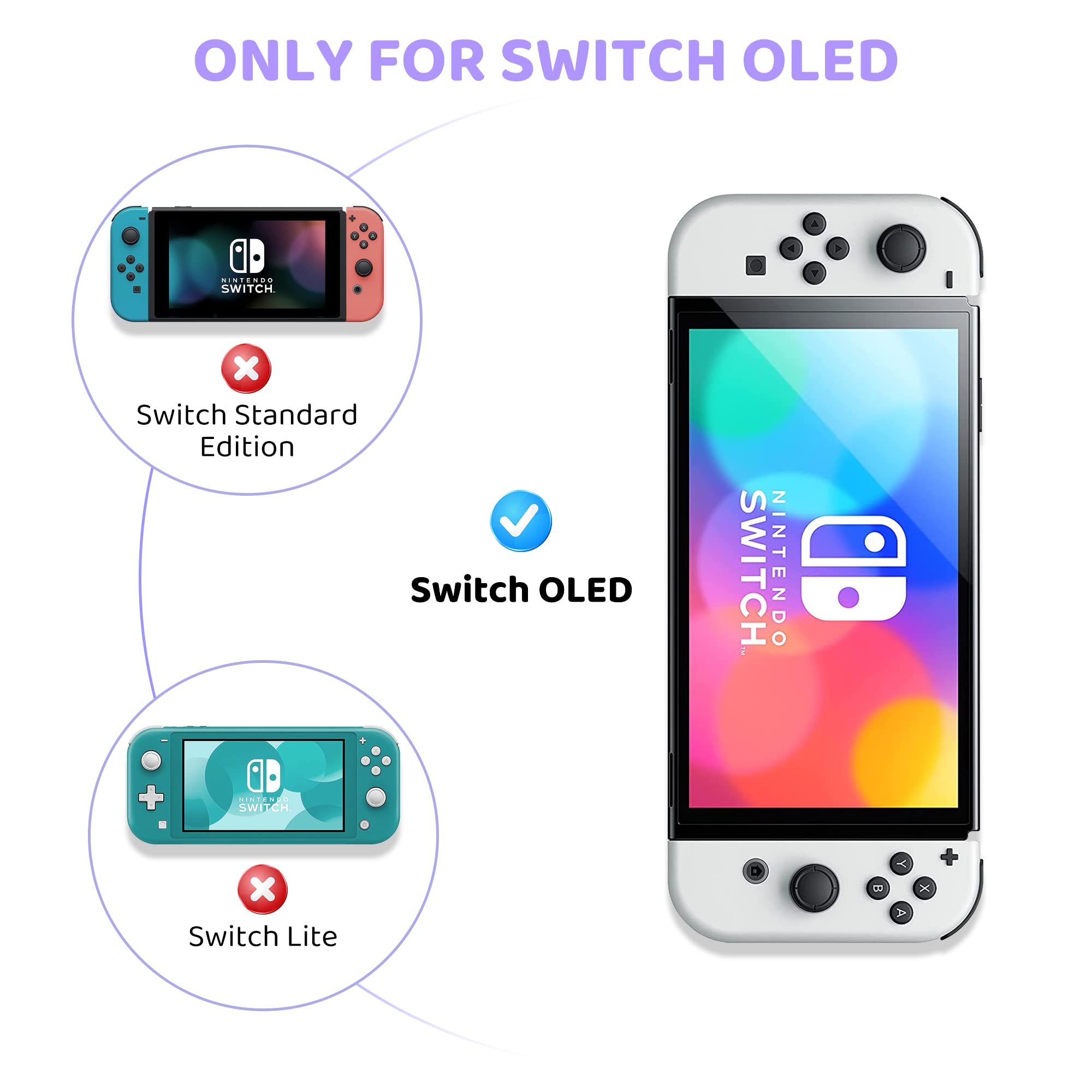 Nintendo Switch OLED Protective Case with Dockable Cover & 2 Cat Paw Thumb Grips - Pink & Purple for Joy-Con Controllers | Perfect for Gaming, Travel & Storage Protection