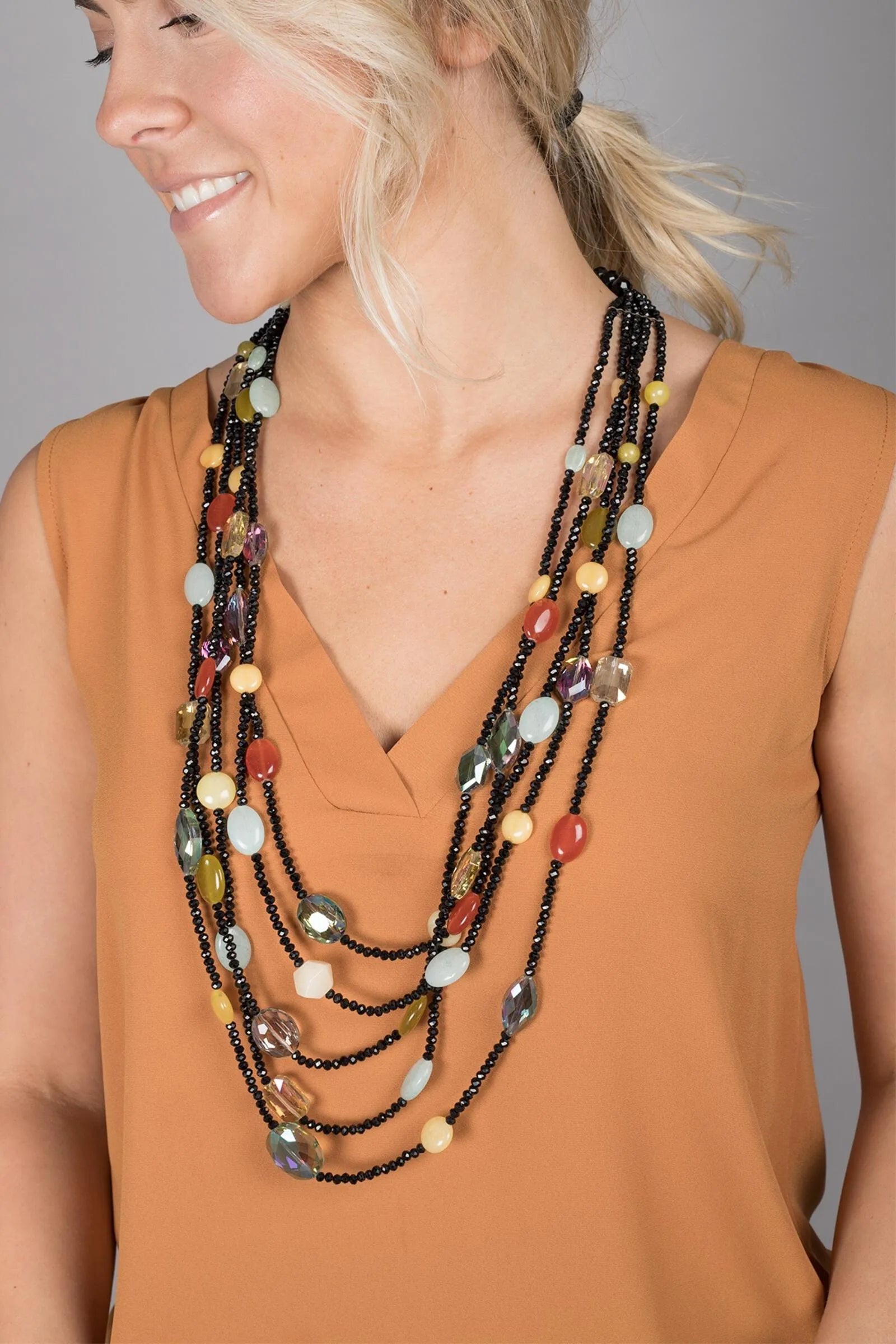 Elegant Multi Stone Statement Necklace for Women - Boho Chic Layered Beaded Jewelry - Perfect for Weddings, Parties & Special Occasions
