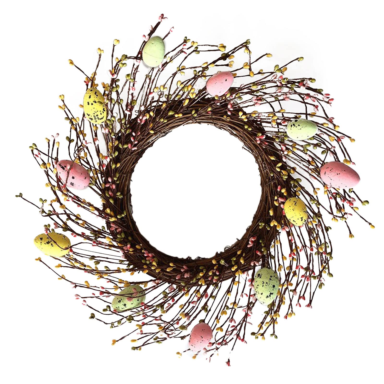 15.7 Inch Spring Easter Wreath - Handwoven Rattan Door Wreath with Easter Eggs Decor for Front Door, Wall, Indoor & Outdoor - Perfect for Easter Home Decor, Spring Party & Holiday Door Hanging