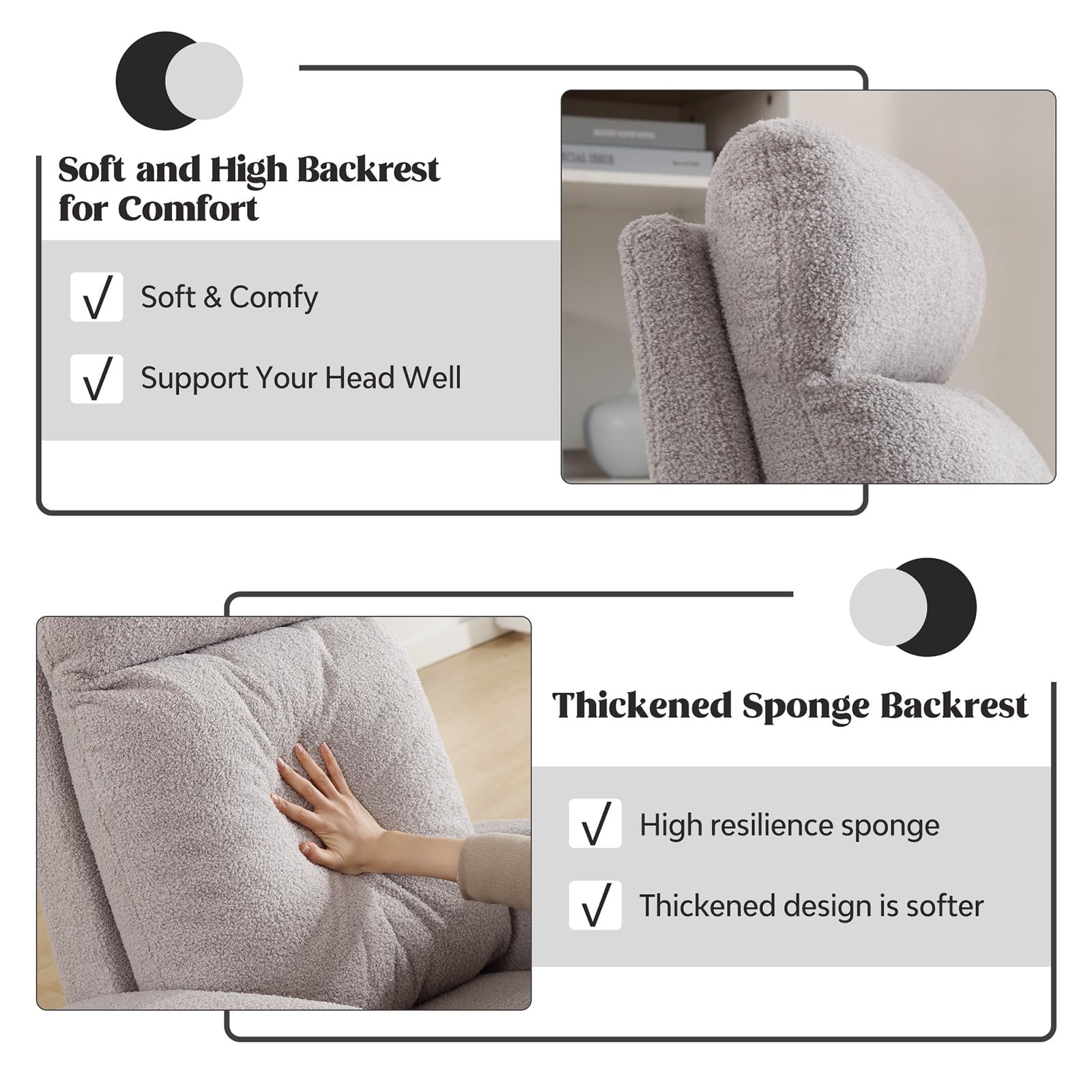 360° Swivel Glider Rocking Chair for Nursery - High Back Upholstered Nursing Chair with Side Pocket | Comfortable Rocker Recliner for Adults in Living Room, Bedroom & Reading Nook (Teddy Grey) - Perfect for Breastfeeding, Relaxing and Nursery Decor