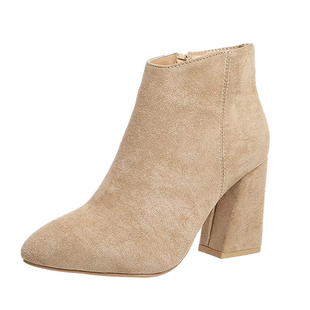 Vedolay Women's Winter Boots - Fashion Pointed Toe Ankle Boots with Zipper, Square Heel & Vintage Style (Black/Brown/Tan) - Perfect for Office, Dating & Winter Outfits