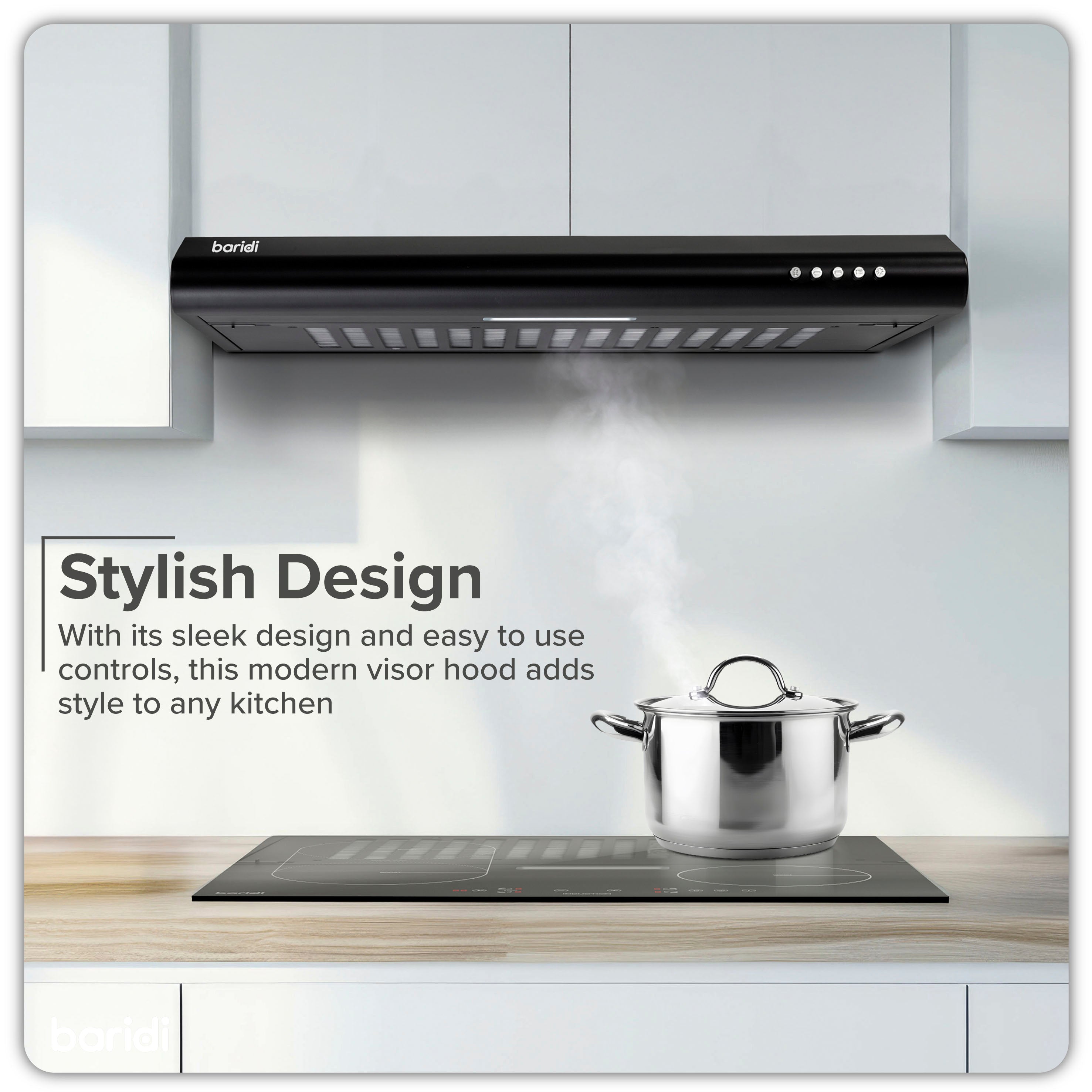 Baridi 60cm Under Cabinet Range Hood - Black Kitchen Extractor Fan with Powerful Ventilation - Perfect for Small Kitchens, Apartments & Cooking Spaces (Model DH107)