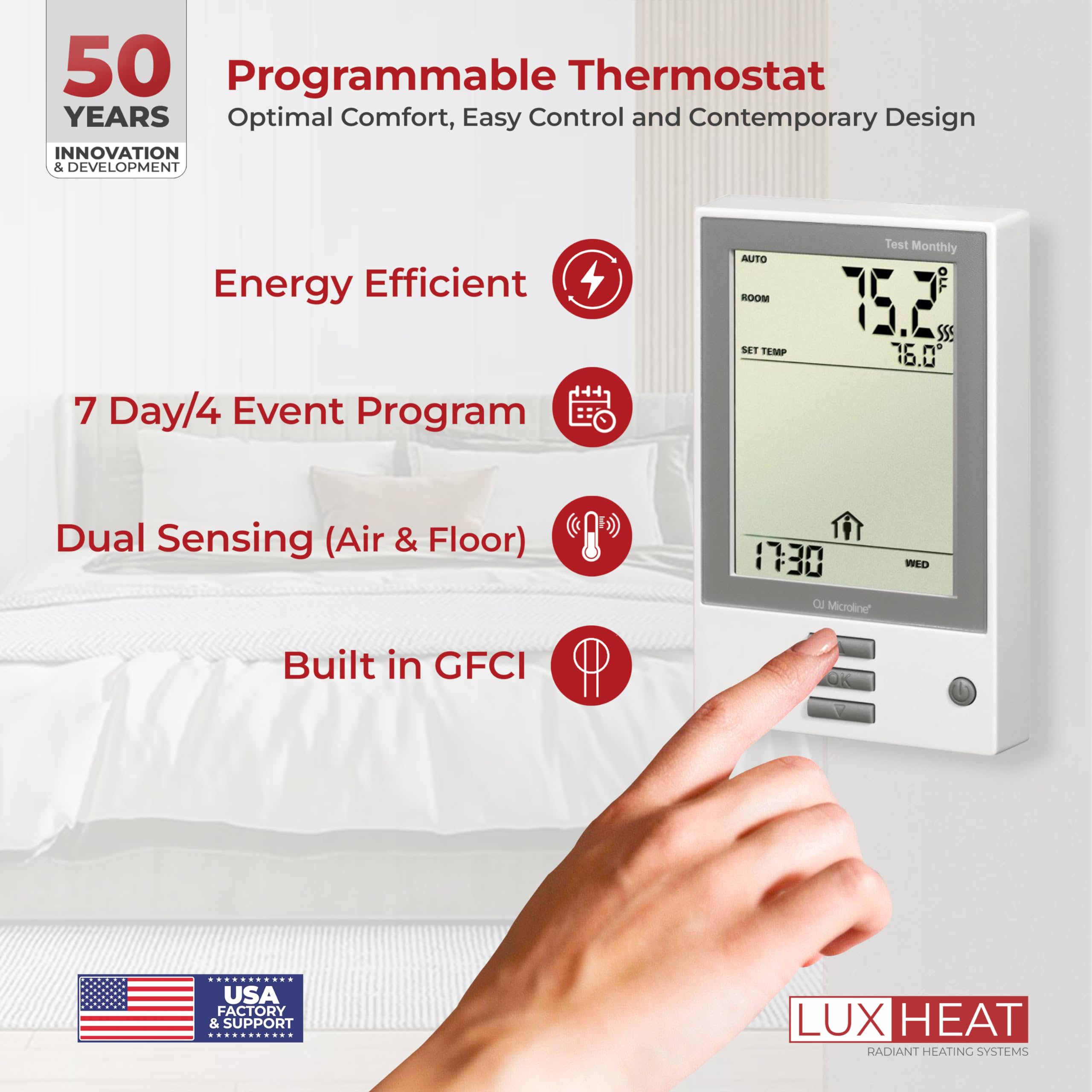 45 sqft Electric Radiant Floor Heating Mat Kit - 120V Under Tile Heating System with Programmable Thermostat, GFCI & Floor Sensor - Perfect for Bathroom, Kitchen & Basement Floor Warming
