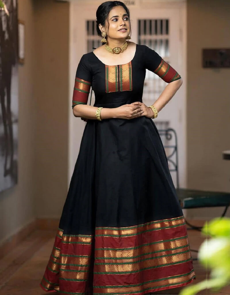 Elegant Black Jacquard Silk Gown with Zari Weaving Work - Perfect for Weddings, Parties & Special Occasions