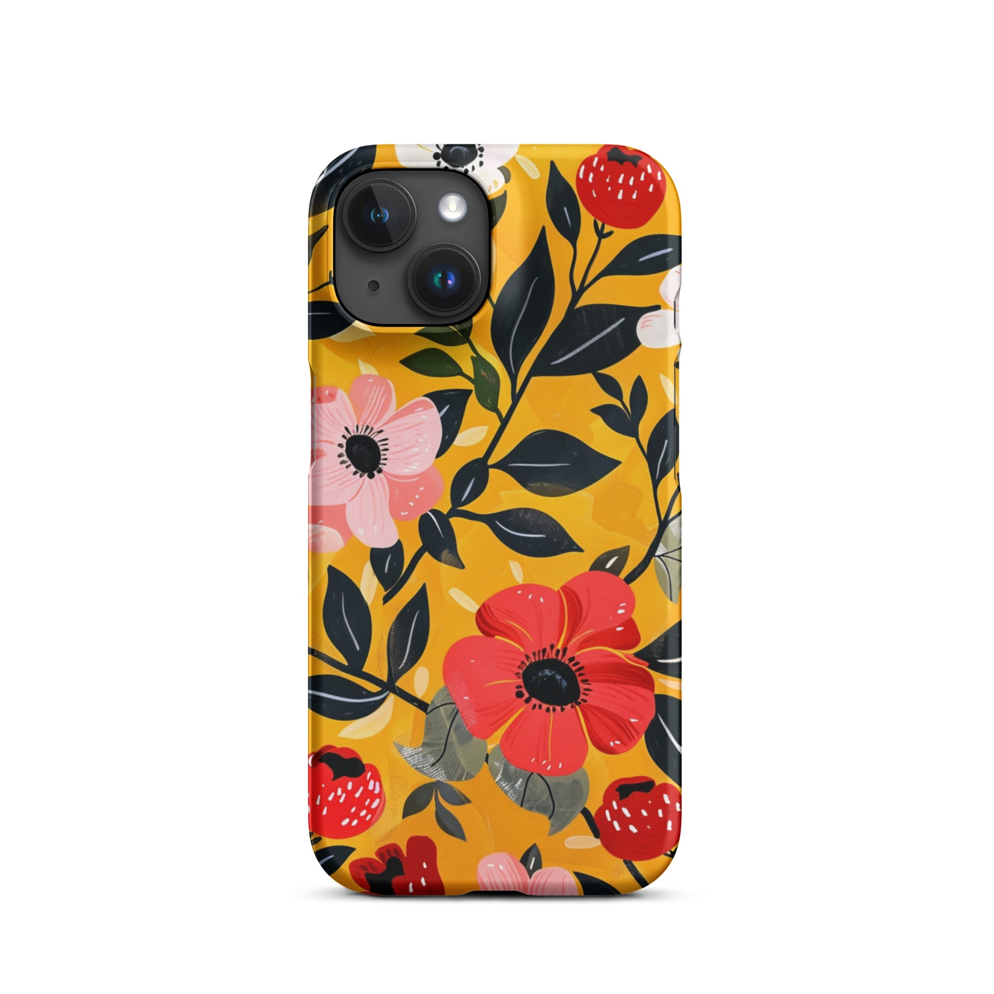 Floral 3-Snap Protective Case for iPhone 14/13/12/11 - Slim Fit with Secure Snap Closure - Perfect for Everyday Use, Work, and Travel