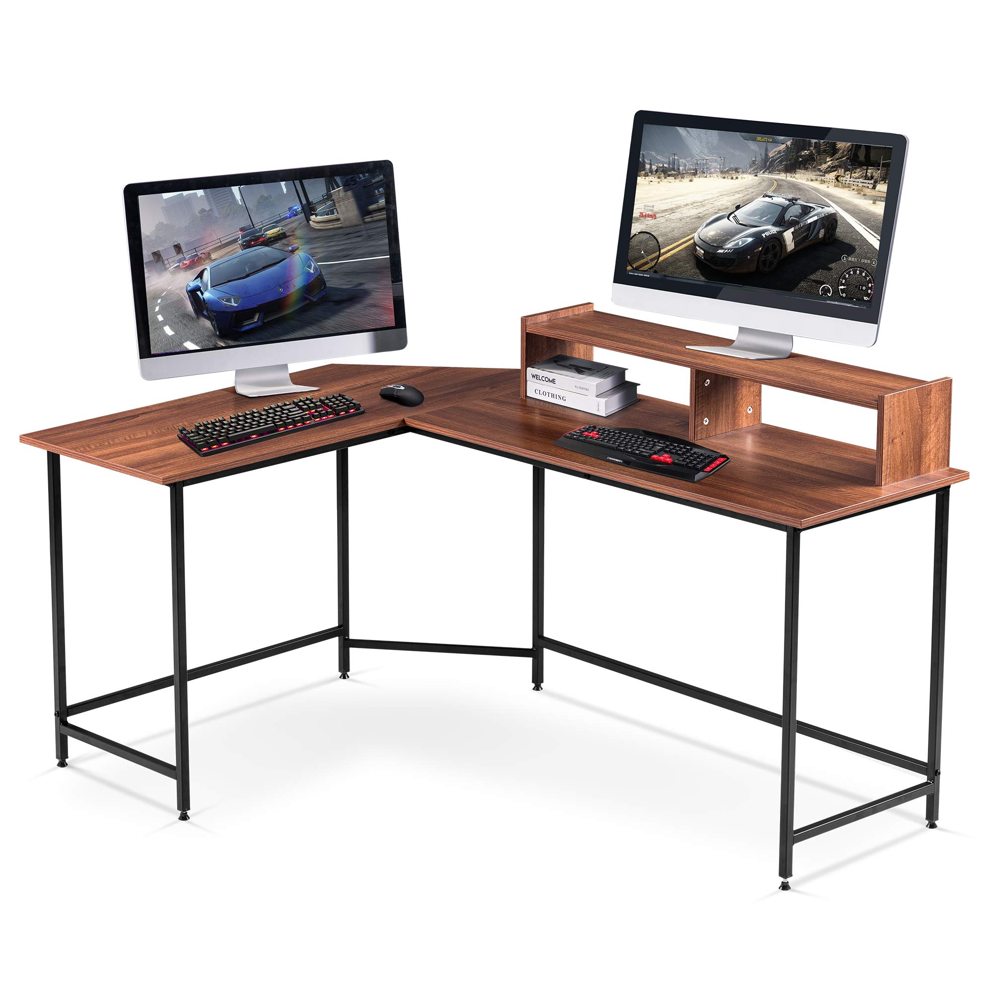 ivinta Modern L-Shaped Computer Desk with Monitor Stand - Ergonomic Gaming & Office Workstation for Small Spaces | Perfect for Home Office, Study & Writing (Model 6404)