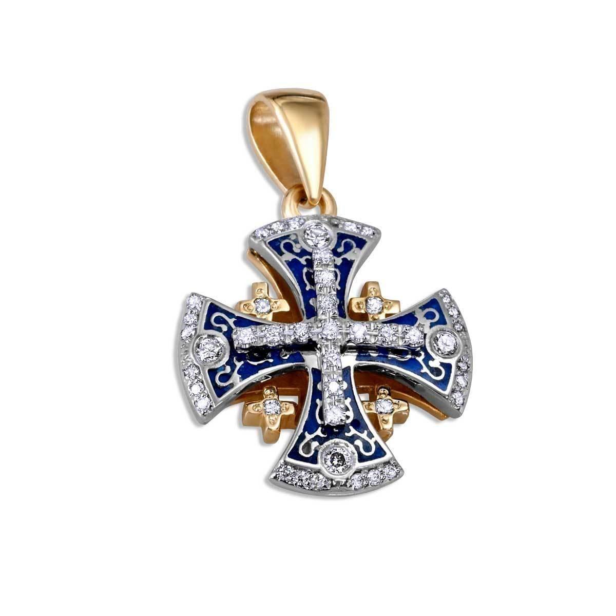 Anbinder Jerusalem Cross Pendant in 14K Yellow & White Gold with Diamonds - Elegant Religious Jewelry for Women, Perfect for Gifts, Weddings & Special Occasions