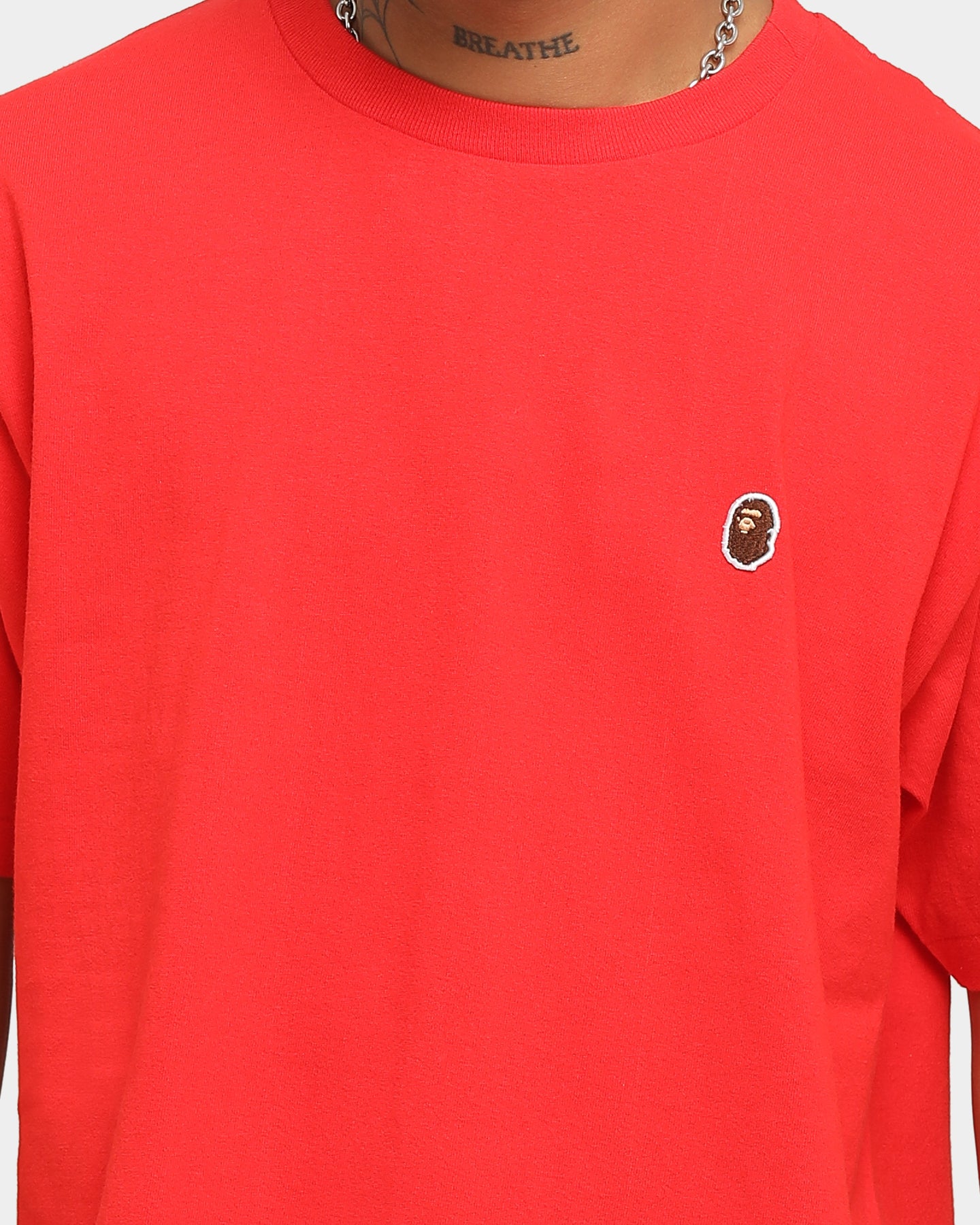 BAPE Men's Ape Head Logo Short Sleeve T-Shirt - Red Cotton Streetwear Tee for Casual Wear & Urban Fashion