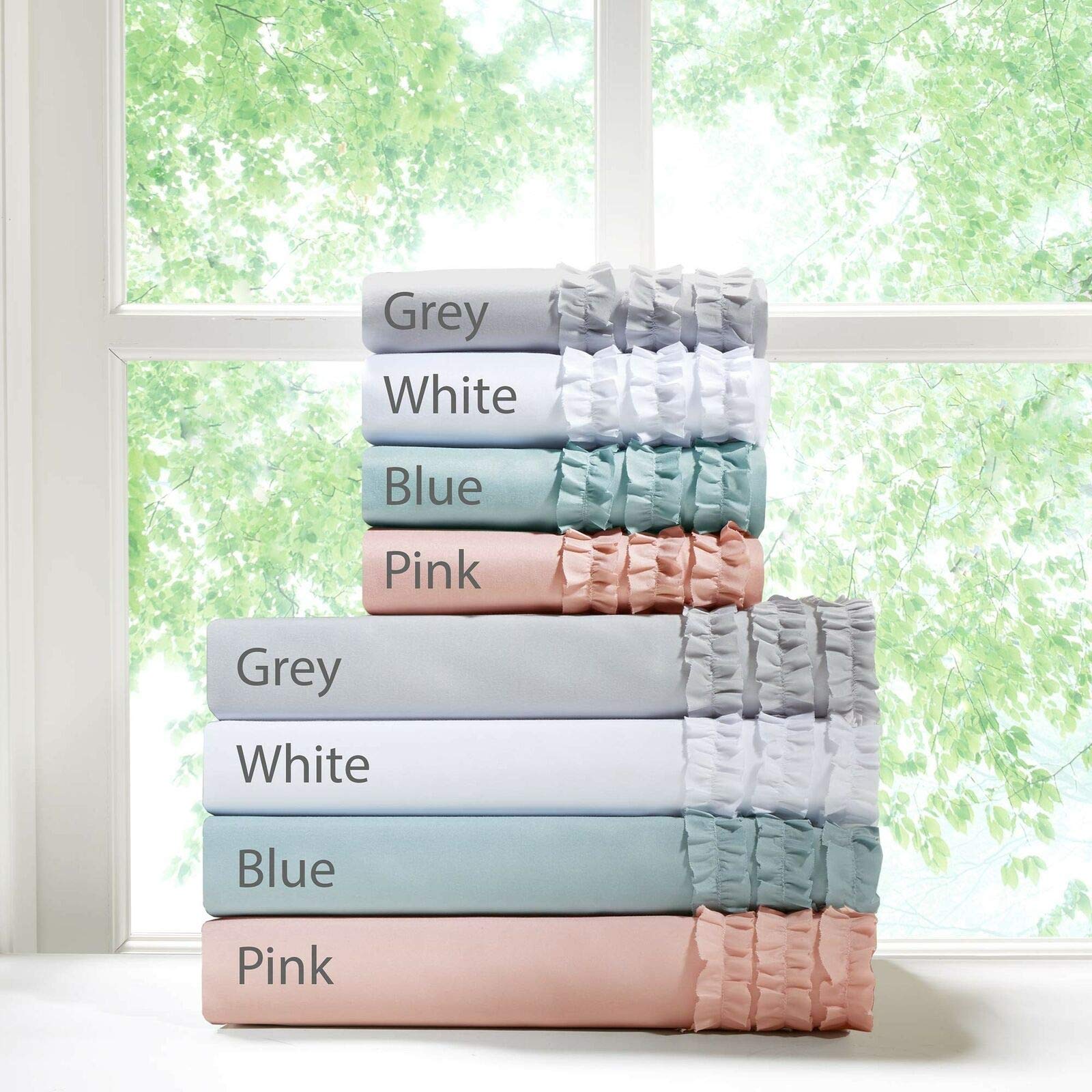 Luxury 4-Piece 3-Line Ruffled Bed Sheet Set - 100% Egyptian Cotton 1000 Thread Count - Includes 1 Fitted Sheet (15