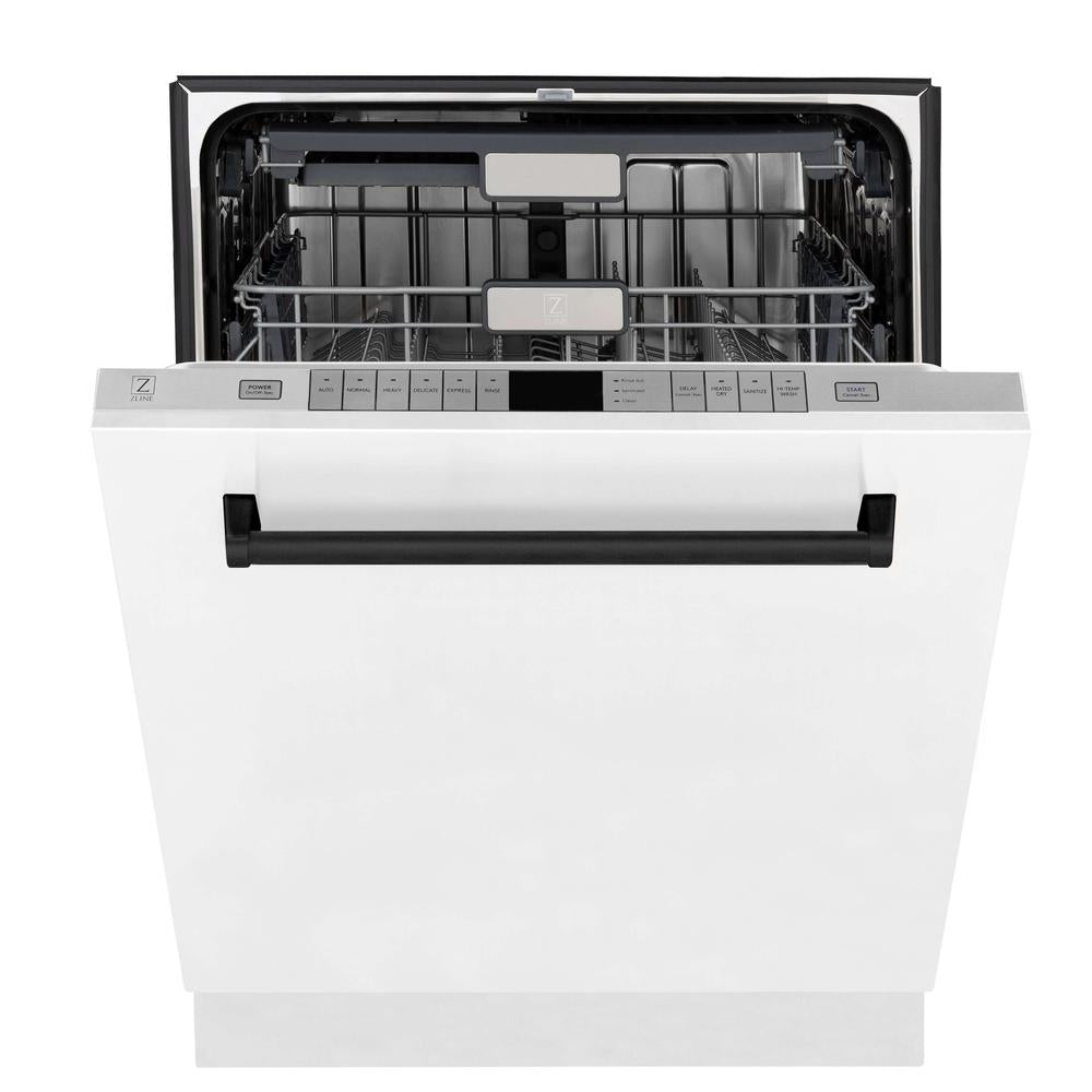 ZLINE Autograph Edition 30-inch Stainless Steel Dual Fuel Range with White Matte Door, Range Hood & Dishwasher - Matte Black Accents | Professional Kitchen Package for Home Chefs & Modern Kitchens (3AKP RAWMRHDWM30 MB)