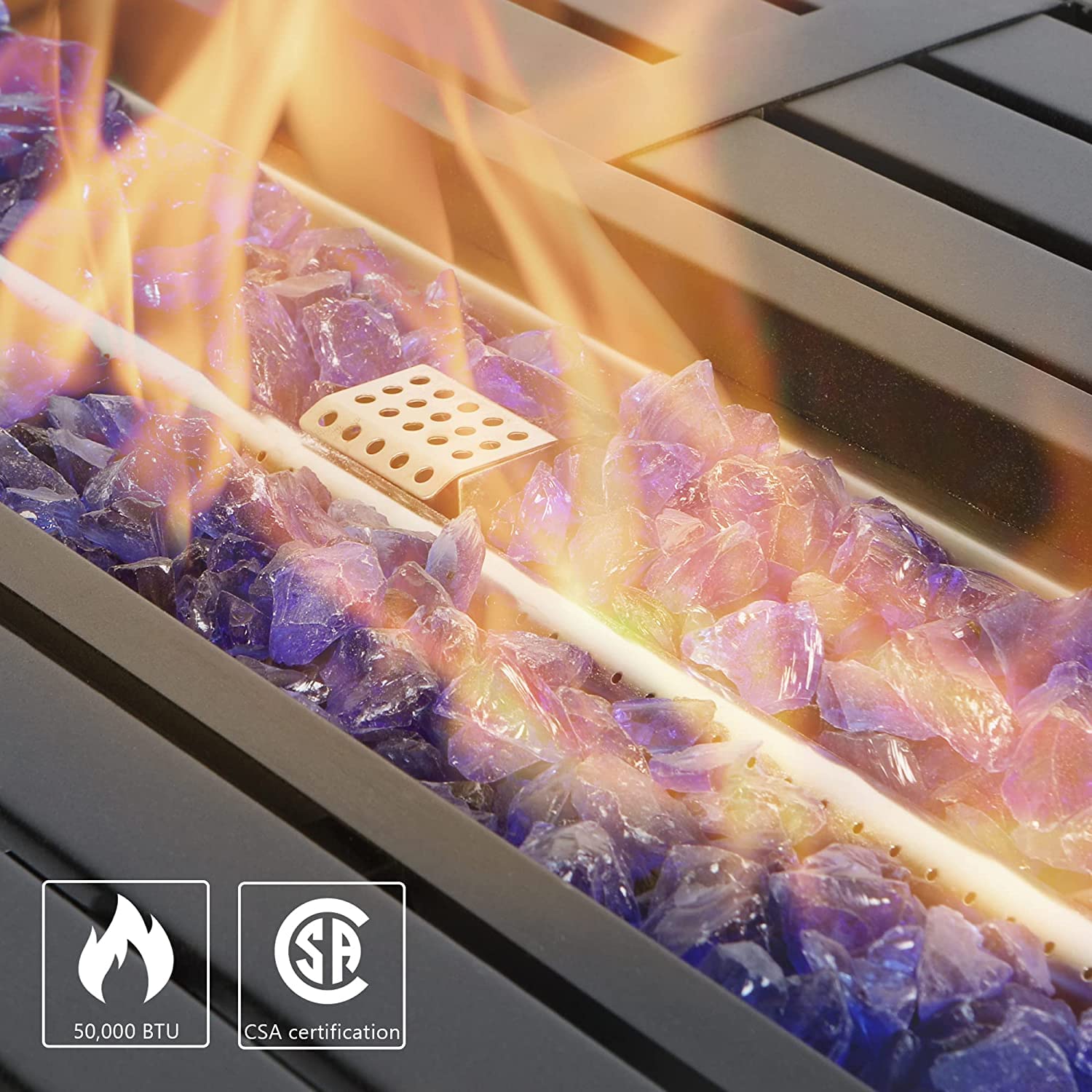 PHI VILLA 45-Inch Large Rectangular Outdoor Propane Fire Pit Table - 50,000 BTU Patio Heater with Lid & Blue Fire Glass - Perfect for Backyard, Deck, Garden Gatherings (Black)