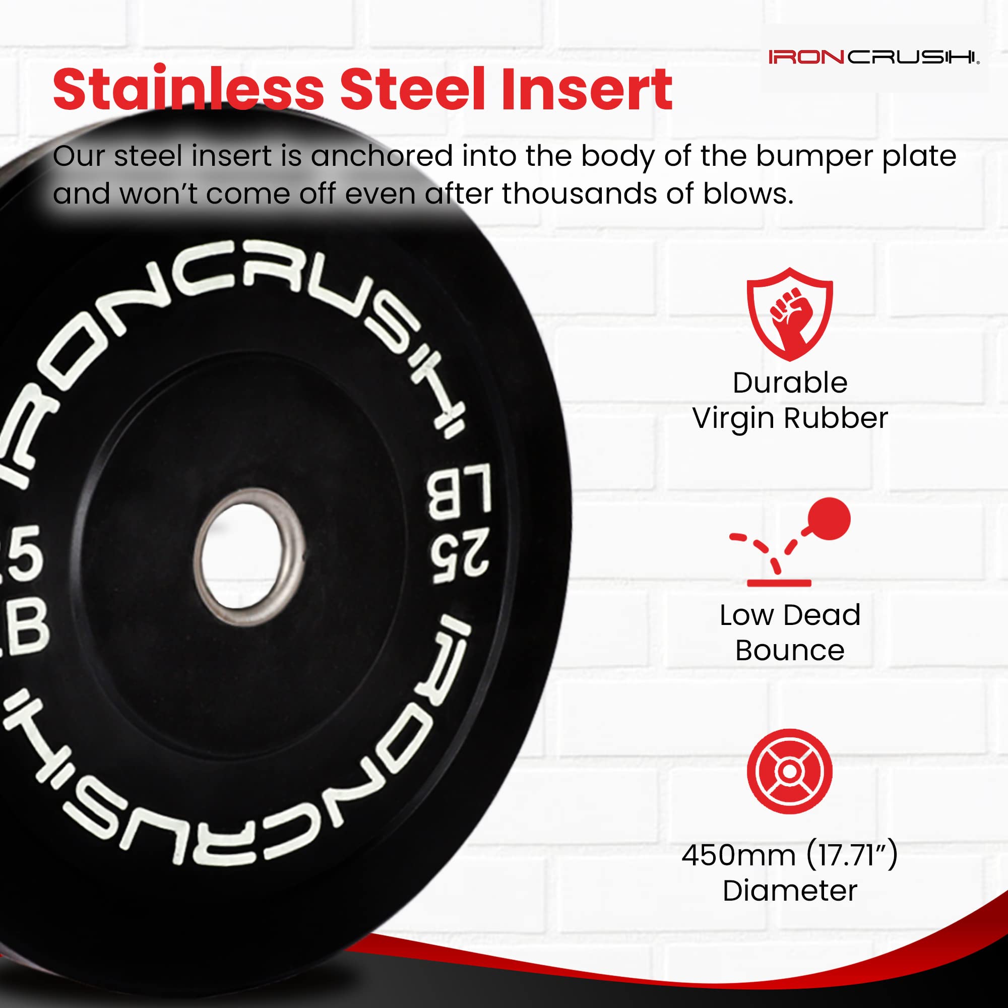 Iron Crush Olympic Bumper Plates Set - Virgin Rubber Weight Plates for CrossFit & Strength Training - 2