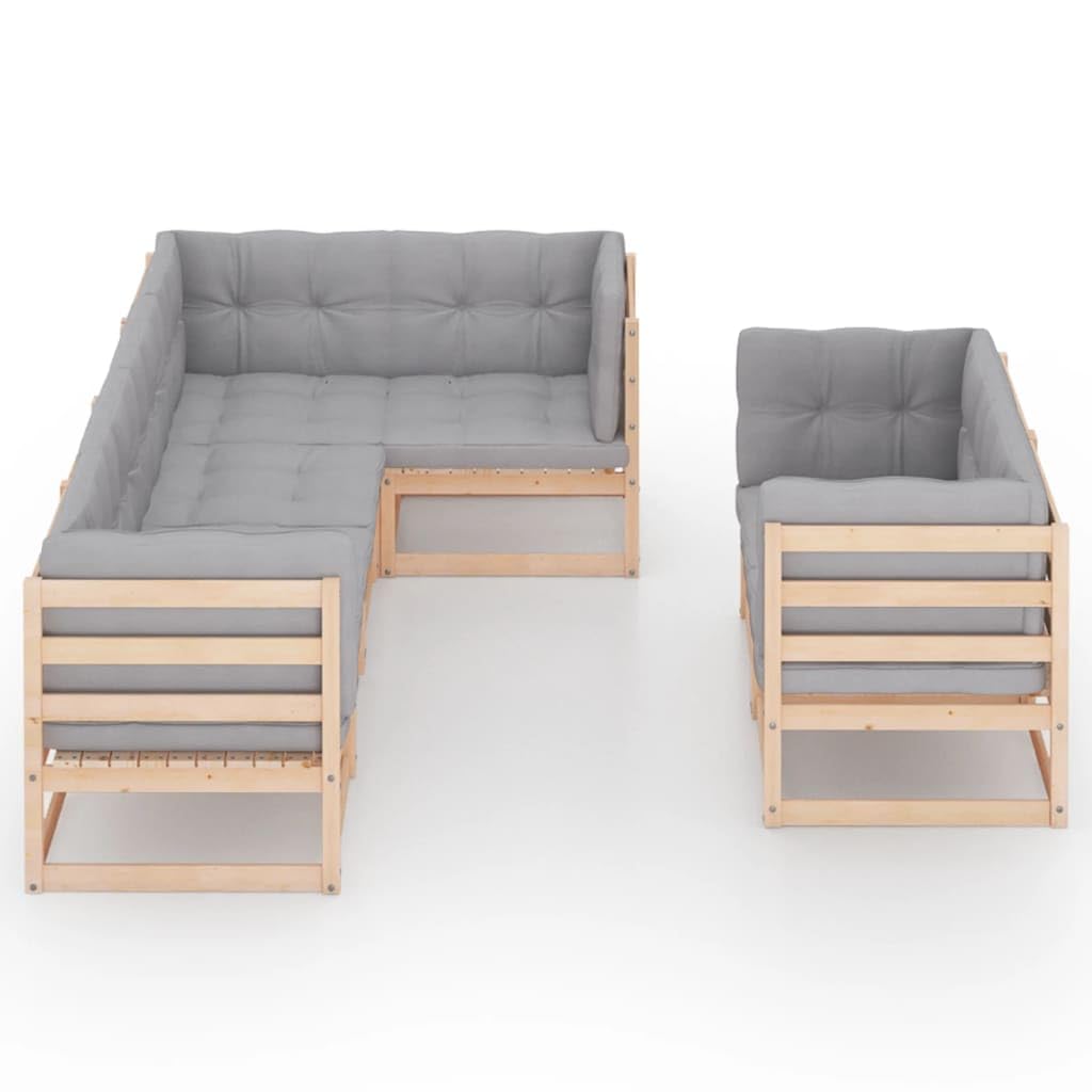 vidaXL 7-Piece Solid Pinewood Patio Lounge Set with Gray Cushions - Easy Assembly Outdoor Furniture - Customizable Configurations for Backyard, Poolside & Garden Relaxation