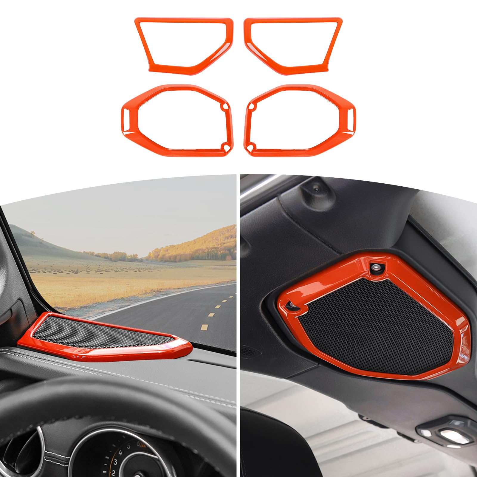 Jeep Wrangler JL JLU & Gladiator JT A-Pillar Speaker Trim Covers (2018-2023) - Orange Interior Accessories Set of 4 | Durable ABS Plastic Upgrade for Enhanced Audio & Interior Style | Perfect for Off-Road Adventures & Custom Car Mods