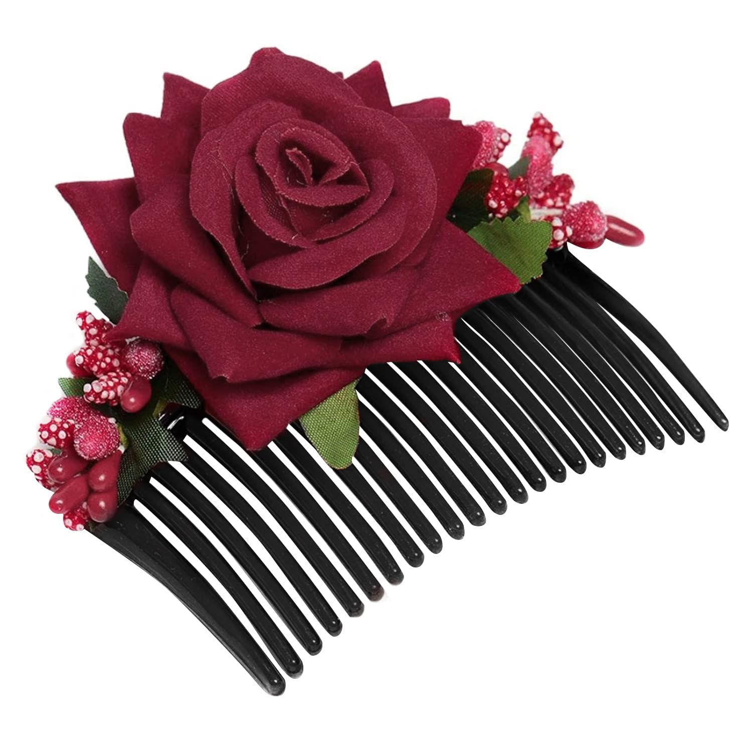 Vanshika Rose Flower Hair Comb - Elegant Bridal Wedding Hair Accessory for Women, Plastic Hair Clip & Headwear (Pack of 1) | Perfect for Weddings, Prom, Parties & Special Occasions