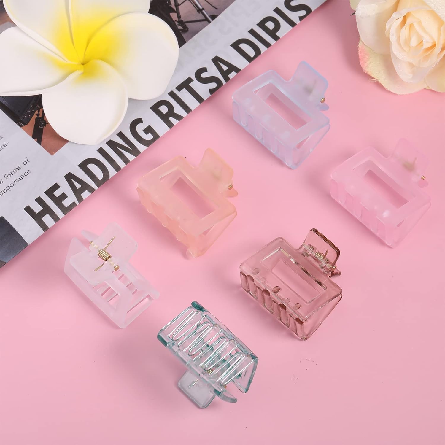 Bakefy 6-Piece Small Square Hair Claw Clips for Women & Girls - Transparent Non-Slip Strong Hold Hair Clips for Thick & Thin Hair - Perfect for School, Work, Travel & Everyday Hairstyles