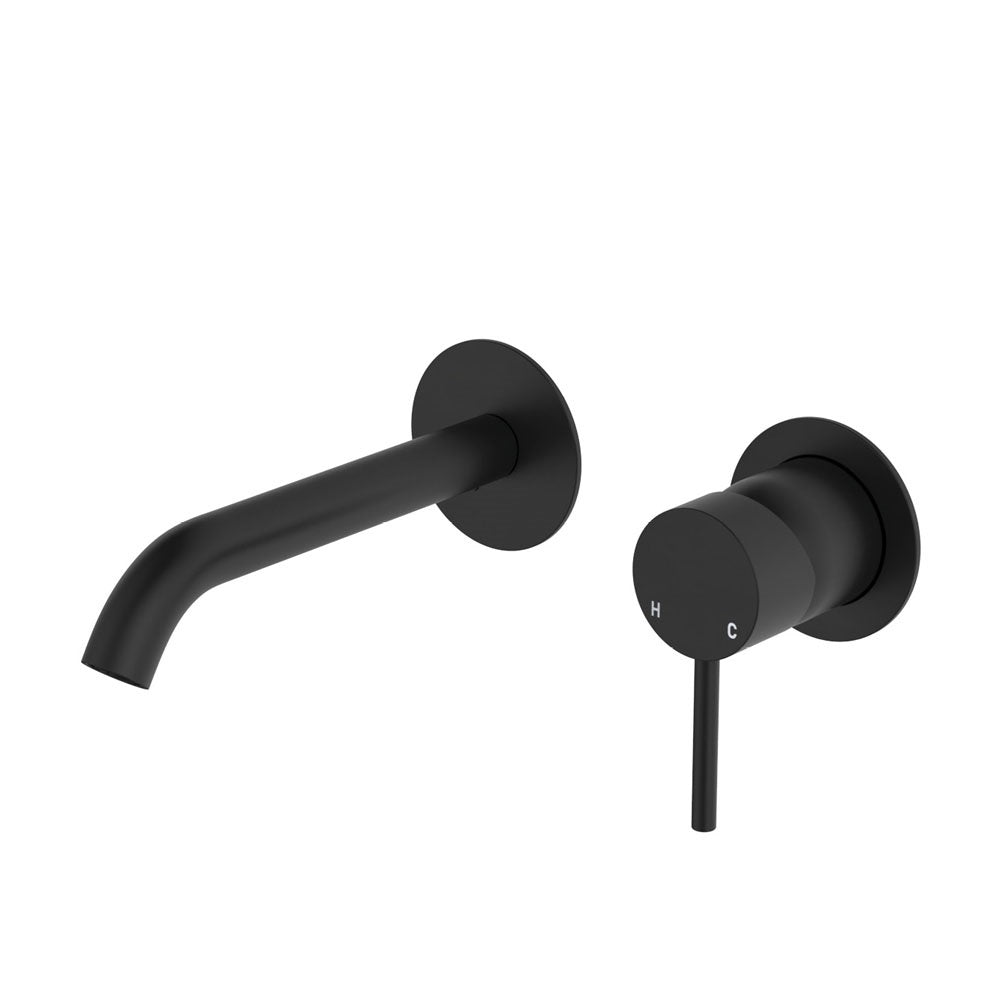 Fienza Kaya D228104B Matte Black Basin/Bath Wall Mixer Faucet with 160mm Round Plate Dress Kit - Perfect for Modern Bathroom and Vanity Sink Installations
