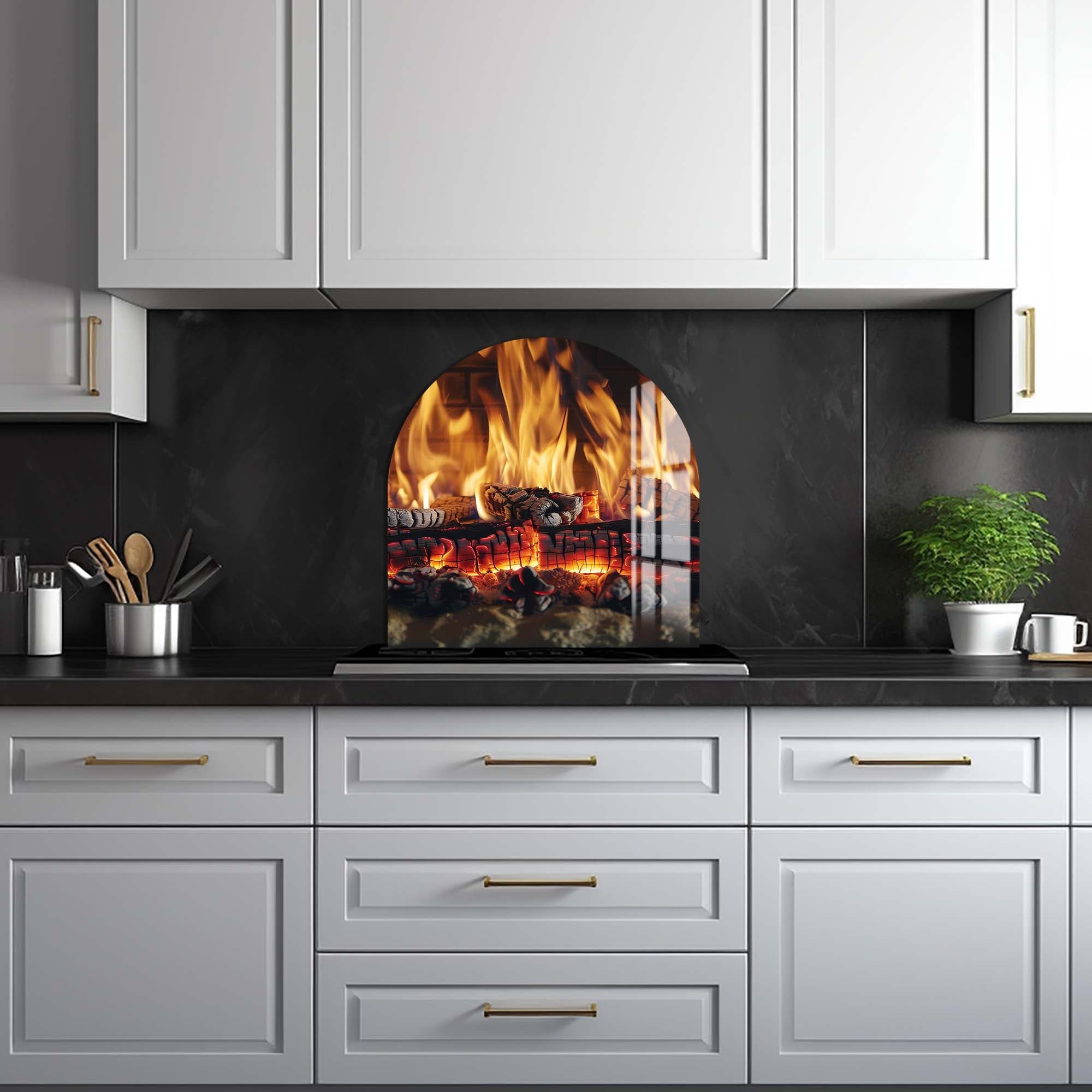 Flame Dance Glass Splashback - Heat-Resistant Kitchen Backsplash Panel - Perfect for Modern Kitchens & Stovetop Protection
