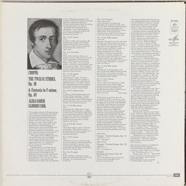 Alexander Slobodjanik Performs Chopin: The Twelve Etudes Op.10 & Fantasia in F Minor Op.49 - Vinyl LP Record Album (Near Mint/Mint Condition) - Perfect for Classical Music Collectors & Piano Enthusiasts