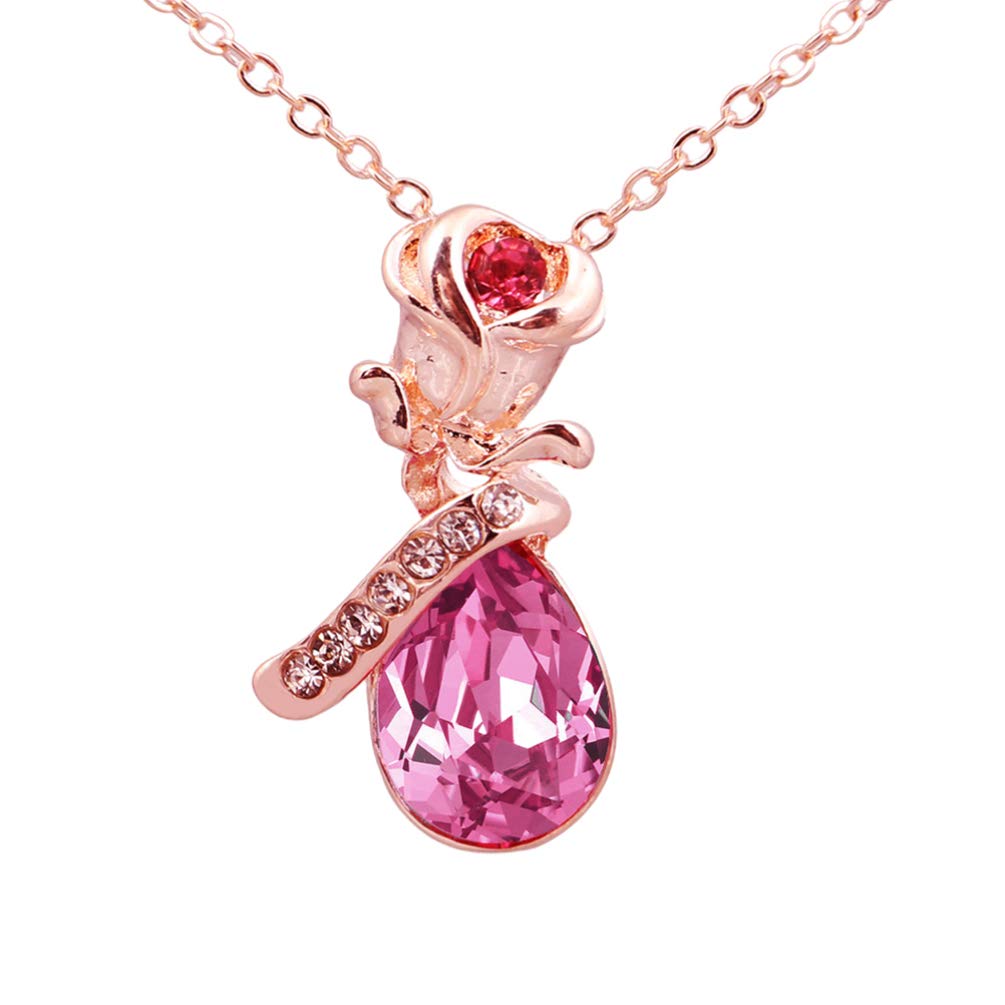 Happyyami Rose Flower Pendant Necklace - Rose Gold Crystal Rhinestone Chain for Women, Elegant Clavicle Jewelry for Mother's Day, Wedding, Birthday Gifts | Perfect for Date Night, Anniversary, Bridal Party & Special Occasions