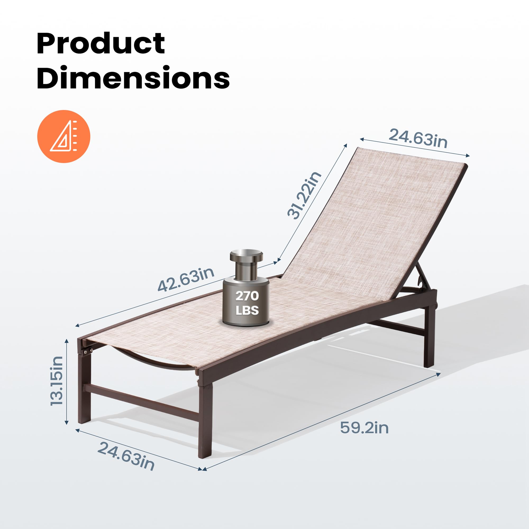 Pellebant Outdoor Lounge Chairs Set of 2 - Patio Aluminum Chaise Lounge Chairs with Adjustable Backrest, Rustproof Poolside Sunbathing Chairs for Deck, Garden, Beach (2-Piece, Beige) | Perfect for Backyard Relaxation, Poolside Lounging & Outdoor Sunbathing