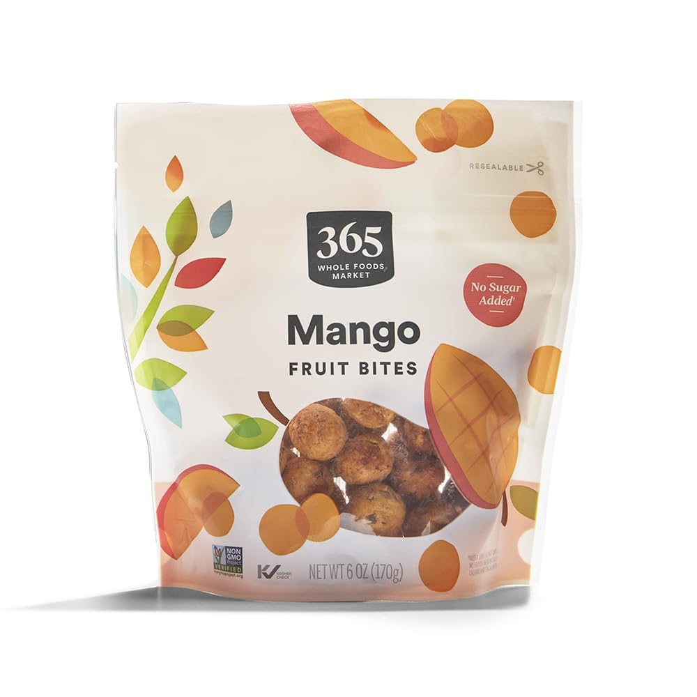 365 by Whole Foods Market, Organic Dried Mango Bites, 6 oz | Sweet & Chewy Snack for Kids Lunch, Hiking, Office & Healthy On-the-Go Treat