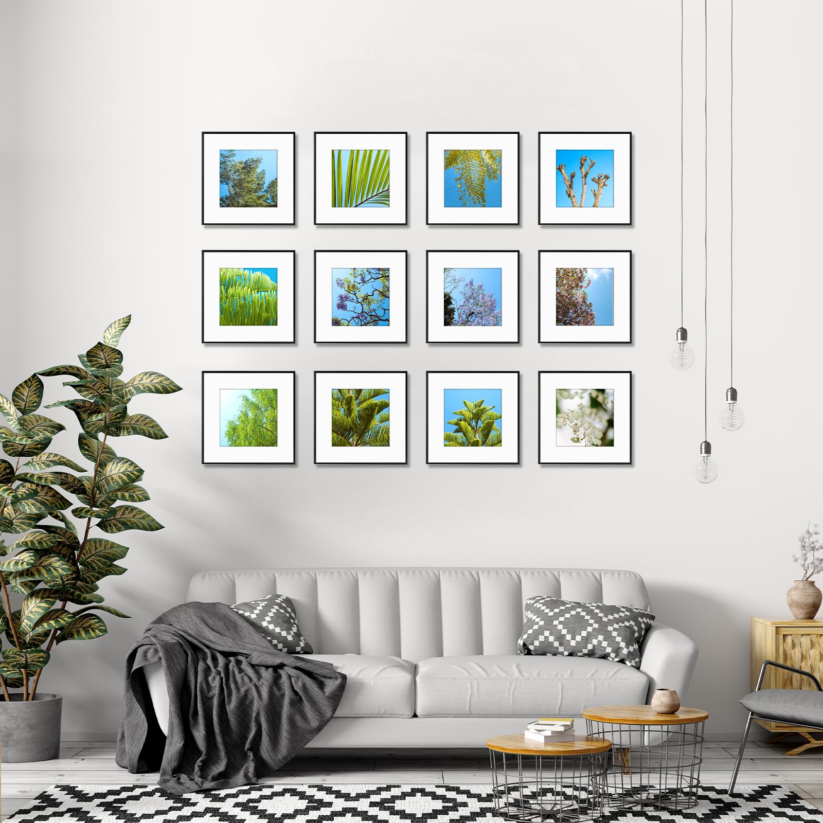 Frametory 12x12 Black Aluminum Picture Frame Set of 12 - Display 8x8 Photos with Mat or 12x12 Without Mat - Real Glass Front Gallery Wall Frames for Art Prints, Posters & Home Decor - Perfect for Living Room, Bedroom & Office Wall Display