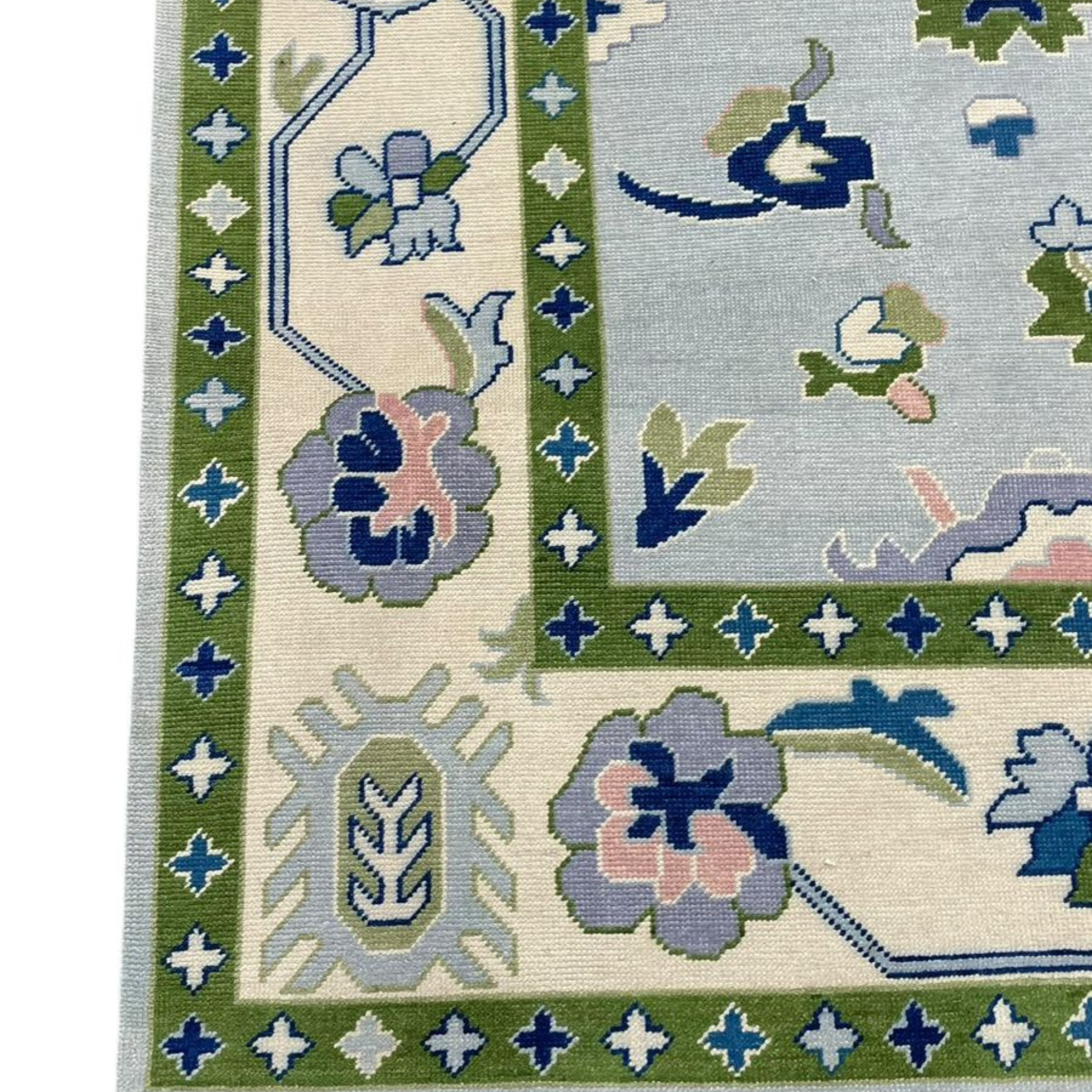Handmade Byram Oushak Rug in Meadow Green - Authentic Turkish Wool Area Rug for Living Room, Bedroom & Dining Room Decor