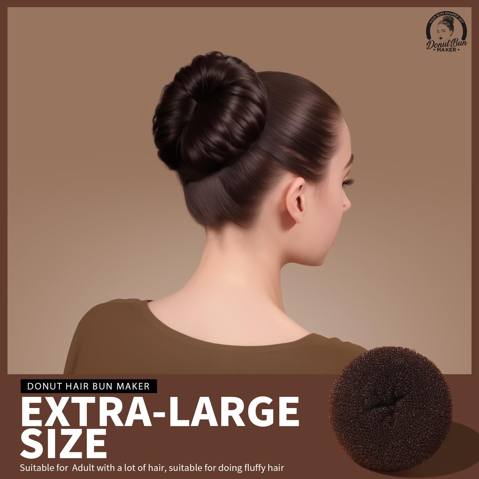 4PCS Hair Bun Maker for Women - Brown Hair Donut for Perfect Buns & Updos - Great for Ballet, Gym, Work & Everyday Hairstyles