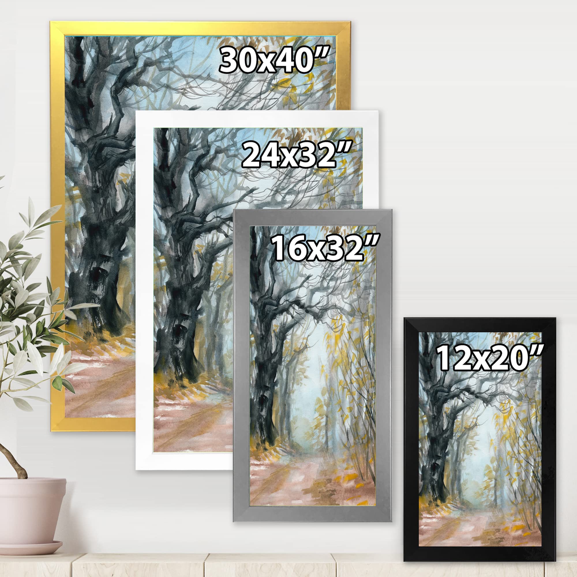 DesignQ Autumn Misty Forest Lake House Framed Wall Art - Nature Landscape Canvas Painting for Living Room, Bedroom & Office Decor