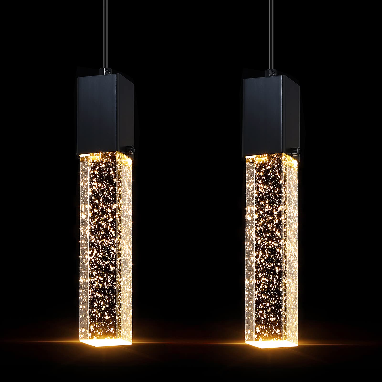 Modern Mini Integrated Hanging Crystal Pendant Light Fixture - 2 Pack Black UL Listed Kitchen Island Lighting for Dining Room, Bedroom & Hallway | Perfect for Contemporary Home Decor & Ambient Lighting
