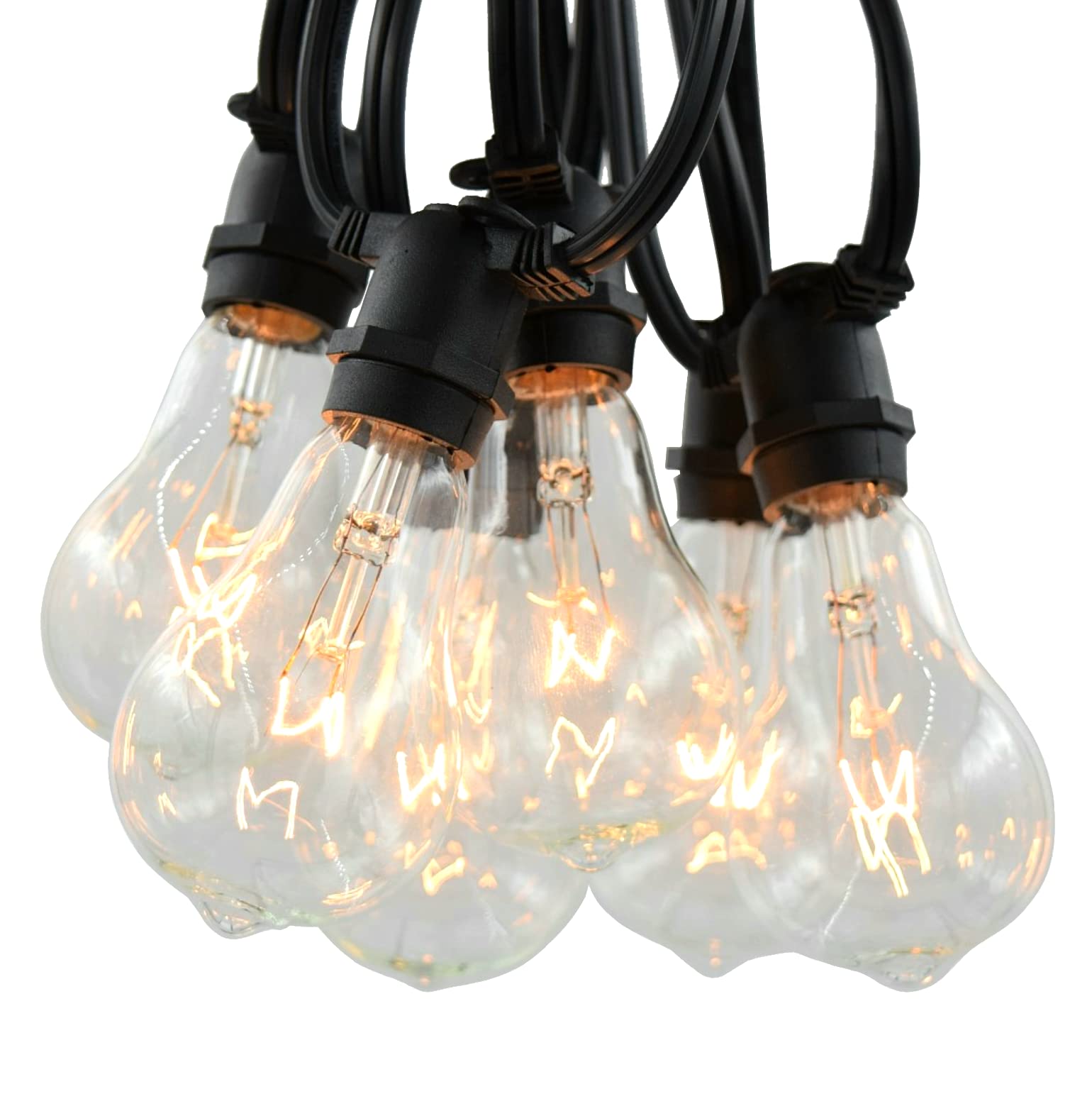 Commercial Grade Vintage Edison Outdoor String Lights - 50ft Black Wire, Clear Bulbs - Perfect for Patio, Garden, Wedding & Restaurant Decoration