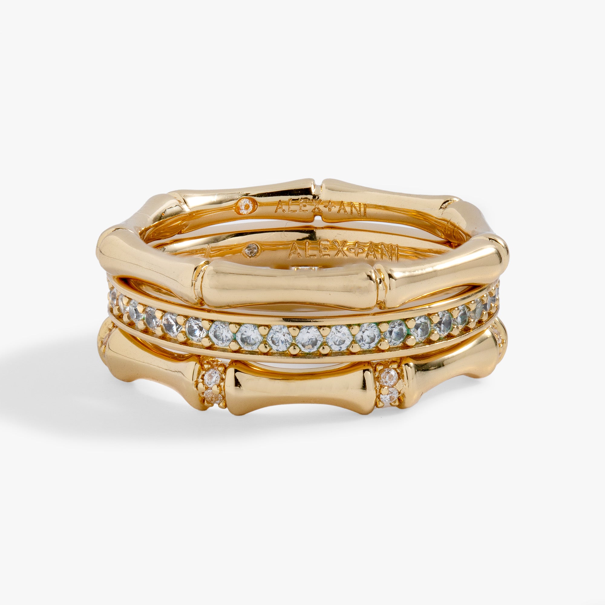 Elegant Bamboo Trio Ring Set for Women - Dainty Stackable Rings - Perfect for Everyday Wear, Gift Giving & Boho Jewelry Lovers