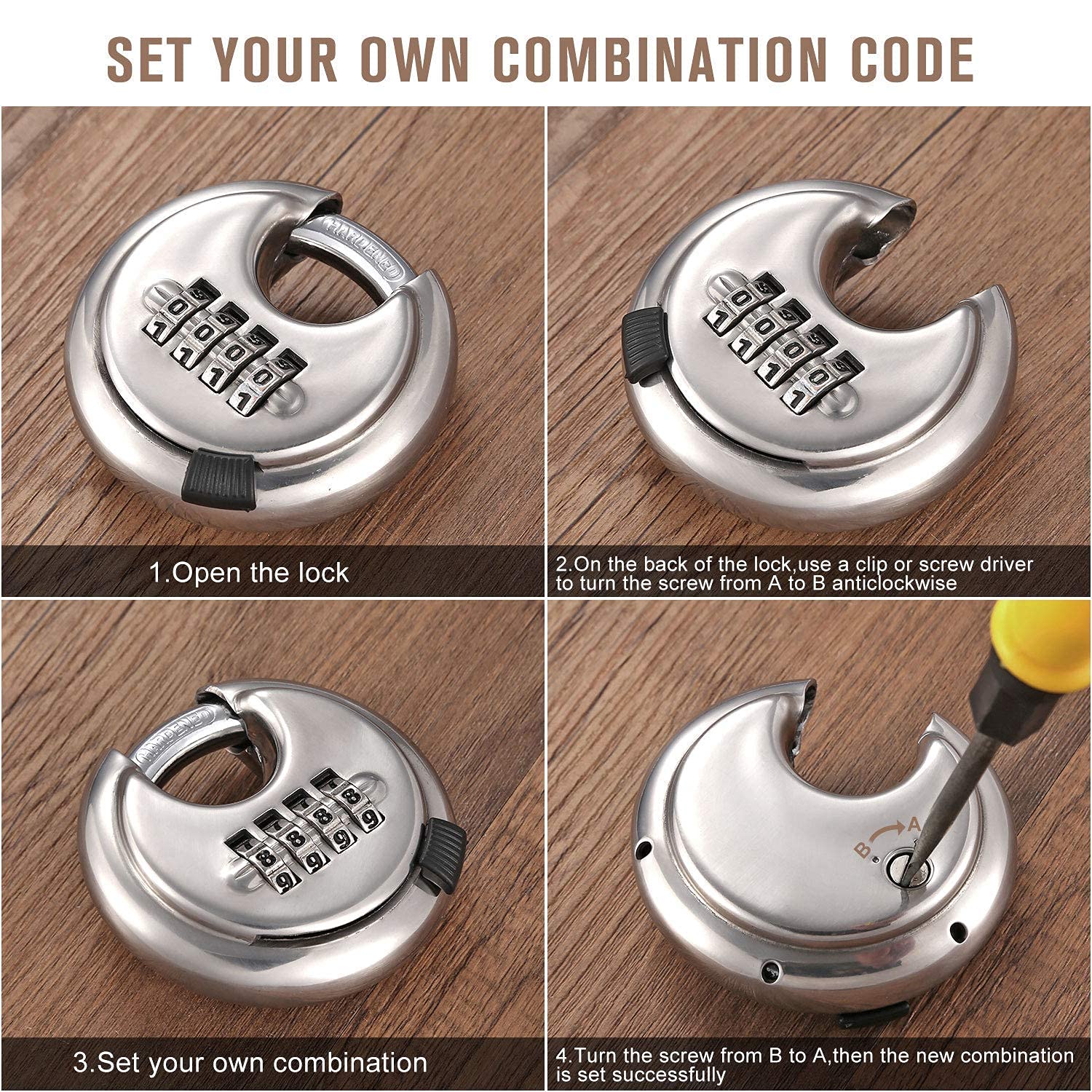 4 Digit Combination Disc Padlock with Keys - Heavy Duty Outdoor Lock for Storage Units, Gates, Fences & Trailers - Secure Your Valuables in Any Weather