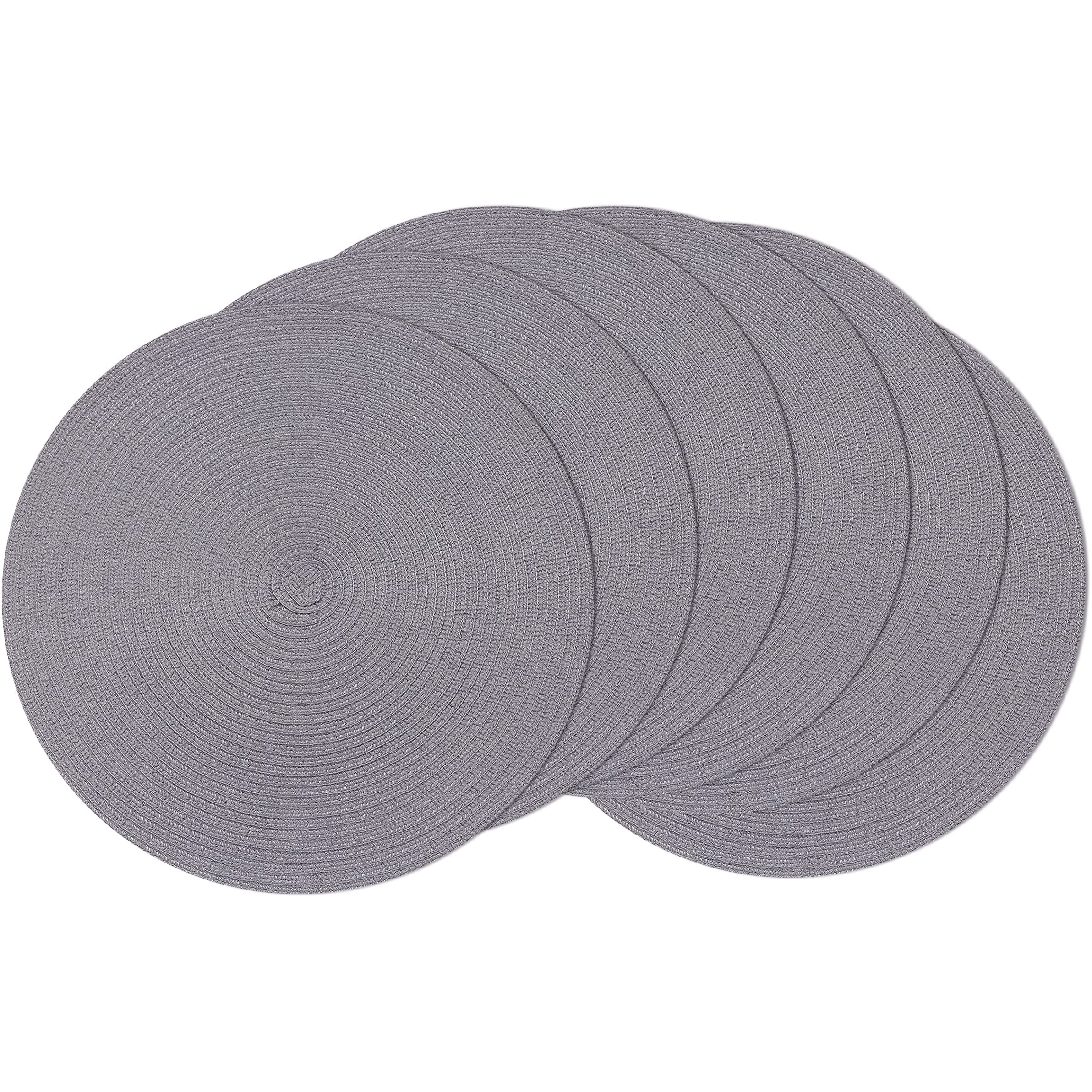 POQGLFT Round Braided Placemats Set of 6 - 15 Inch Grey Woven Table Mats for Dining, Kitchen & Outdoor Use - Perfect for Round Tables, Dinner Parties & Home Decor