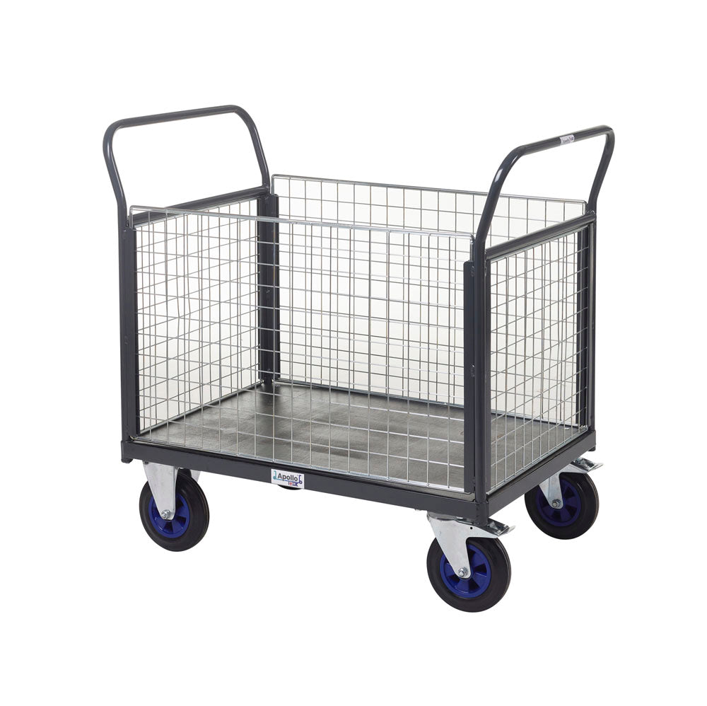 Apollo UK Platform Trucks with Mesh Ends & Sides - Heavy Duty Utility Cart for Warehouse, Garage & Industrial Use
