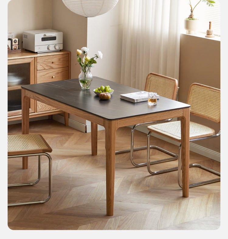 Solid Oak & Ash Wood Rectangular Dining Table - Rustic Log Style for Farmhouse, Cabin & Country Home Decor