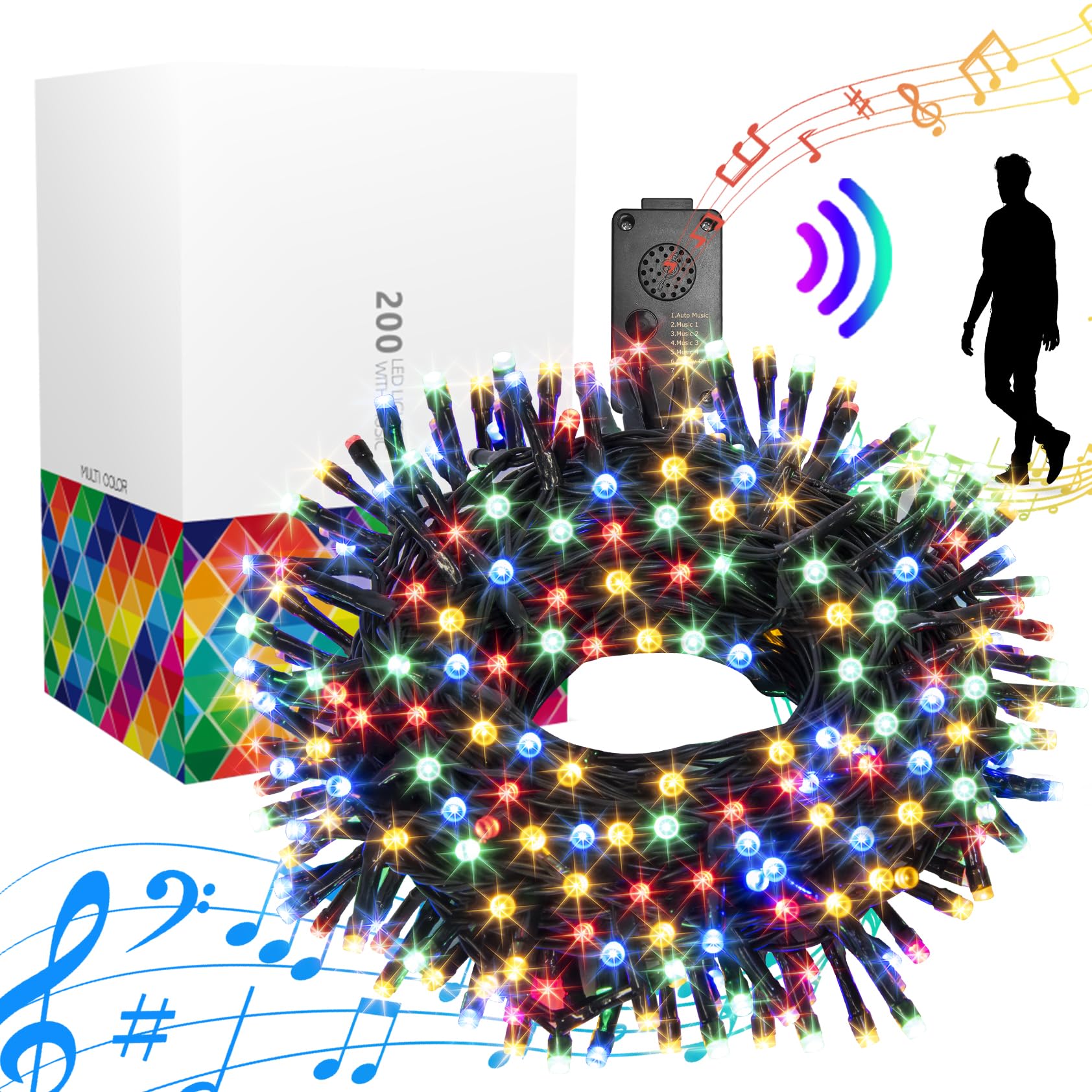 Vanthylit 82 FT 200 LED Christmas String Lights - Waterproof Outdoor Holiday Lights with Motion Sensor & 6 Color Modes - Perfect for Yard, Patio, Garden, Xmas Tree, and Home Decor - Create Festive Atmosphere for Parties, Weddings, and Seasonal Celebrations
