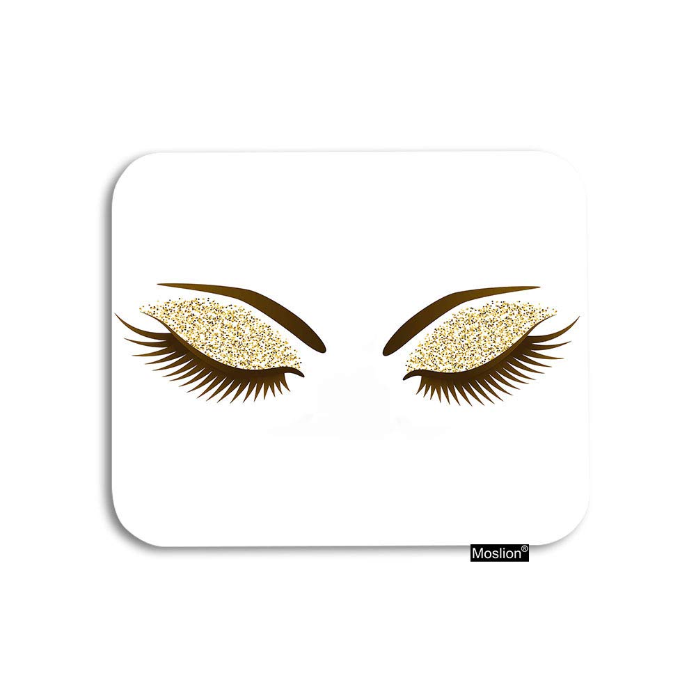 Moslion Glitter Eyelash Mouse Pad - Golden Sparkle Makeup Design, Large 7.9x9.5 Inch Non-Slip Rubber Gaming Mousepad for Women, Computer, Laptop, Office & Home Desk - Perfect for Gaming, Work & Beauty Enthusiasts