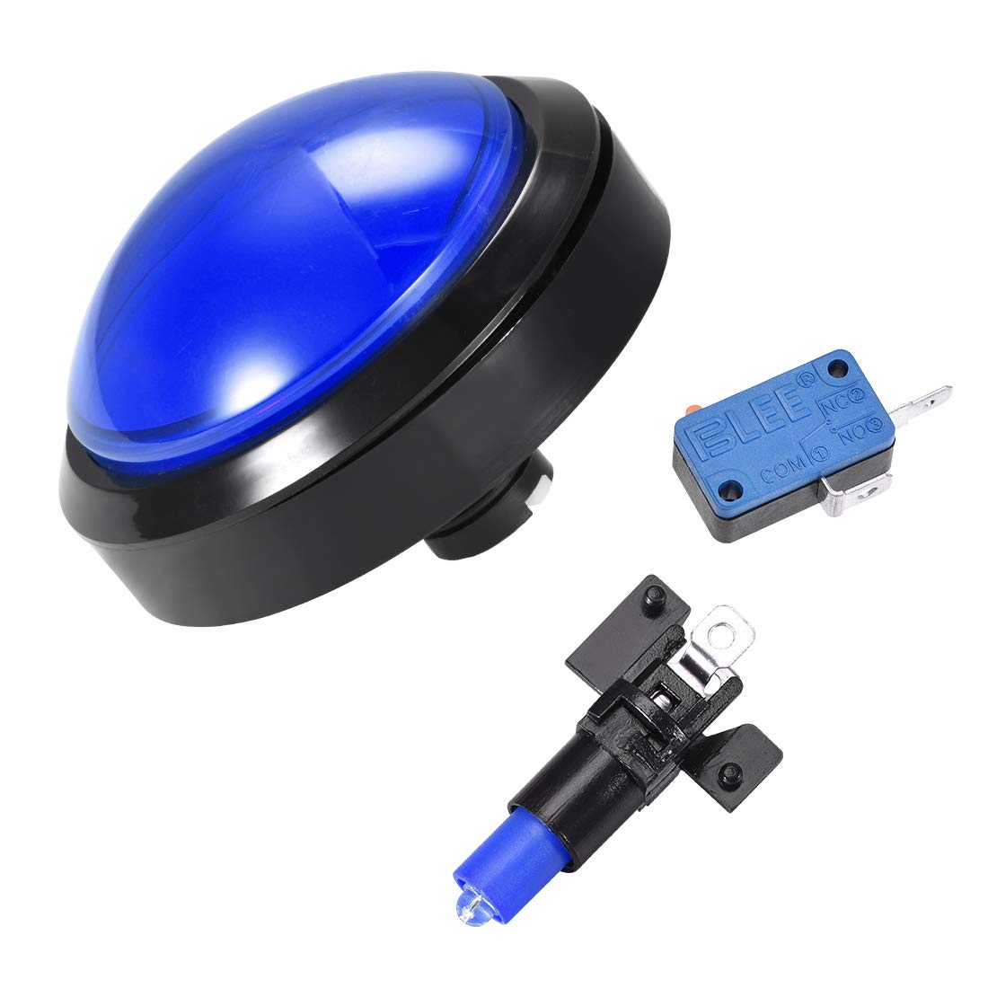 uxcell 98mm Round 12V LED Illuminated Arcade Push Button Switch with Micro Switch - Blue (1pc) for Video Games, DIY Arcade Cabinet & Home Gaming Setup