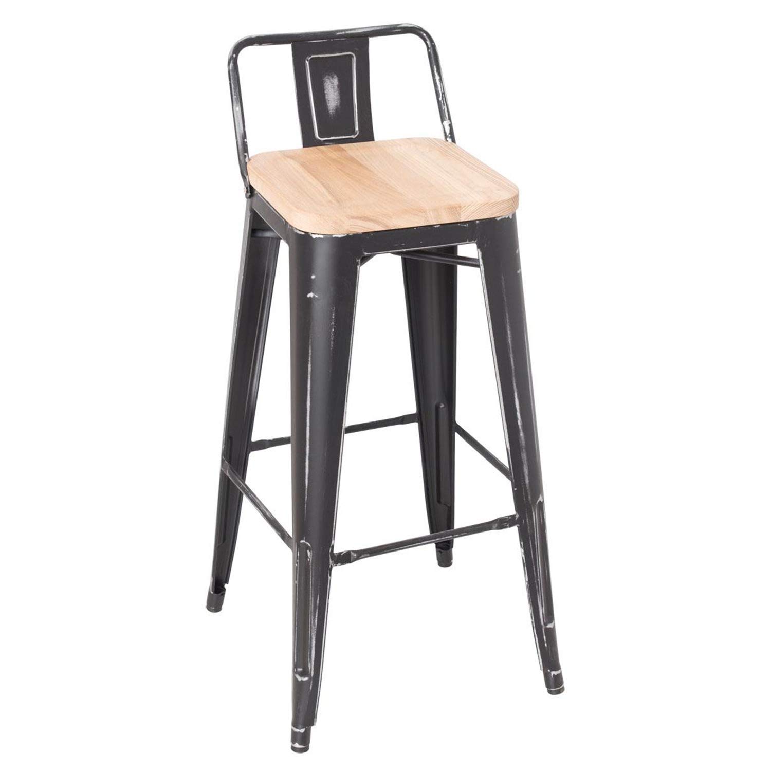 ACME Furniture Gaius Bar Stool Set of 2 - Ash & Antique Black Counter Height Stools for Kitchen Island, Breakfast Bar & Pub Table - Modern Wood Barstools with Metal Base