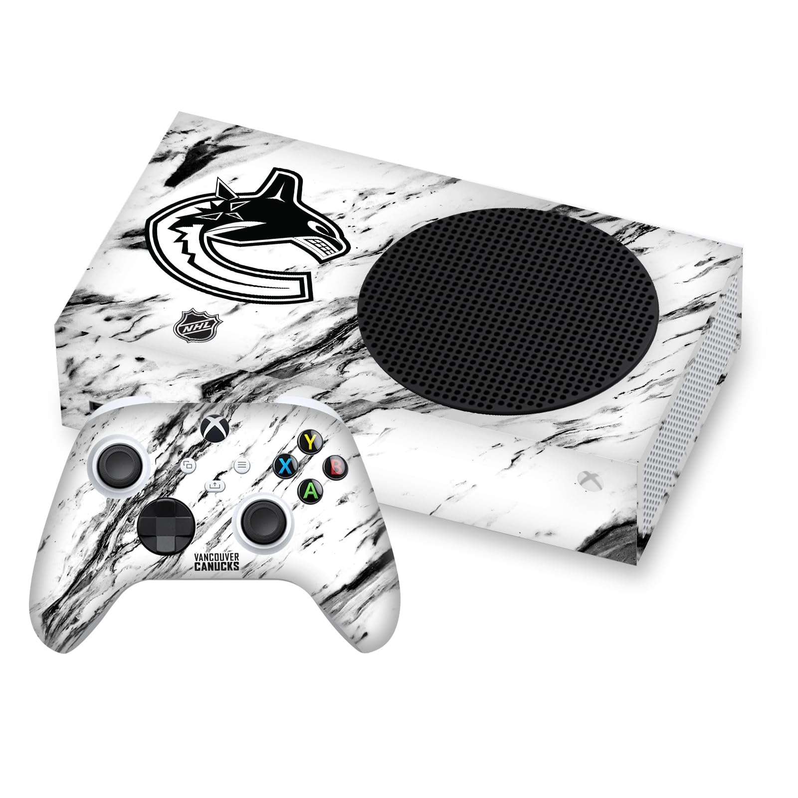Official NHL Vancouver Canucks Marble Vinyl Gaming Skin Sticker Bundle - Compatible with Xbox Series S Console & Controller - Perfect for Gamers & Hockey Fans