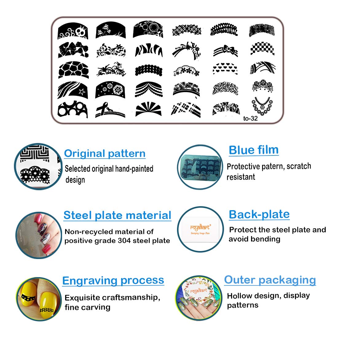 RoyalKart Mega Nail Art Kit - 3D Stamping Plates, Double-Sided Stamper, Metal Scraper, 12 Glitter Powders & Multicolor Cleaning Tissues | Professional Manicure & Nail Design Tools for Salon & Home Use