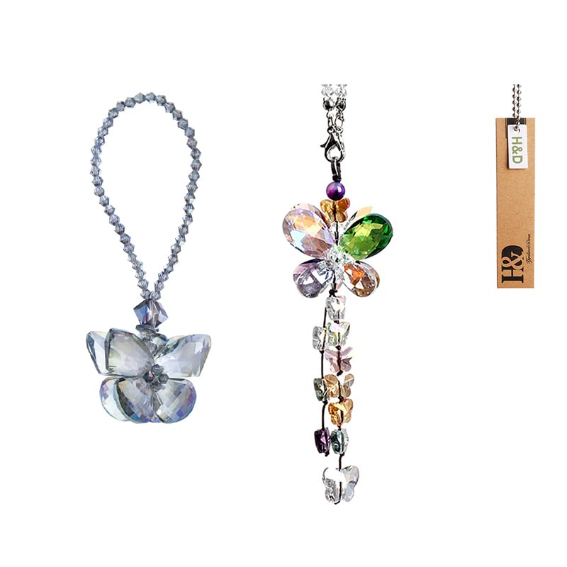 H&D HYALINE & DORA Crystal Glass Car Charms - Feng Shui Hanging Prisms for Rear View Mirror, Suncatcher Decor & Positive Energy - Perfect for Car Interior, Home Decor & Spiritual Gifts