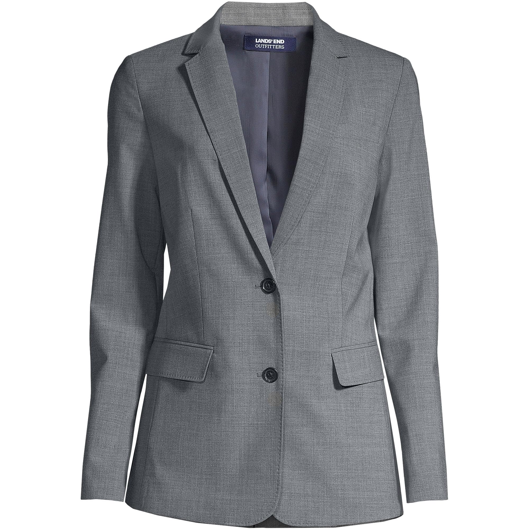 Lands' End Women's Washable Wool Blazer - Classic Two-Button Jacket for Office, Business & Formal Occasions